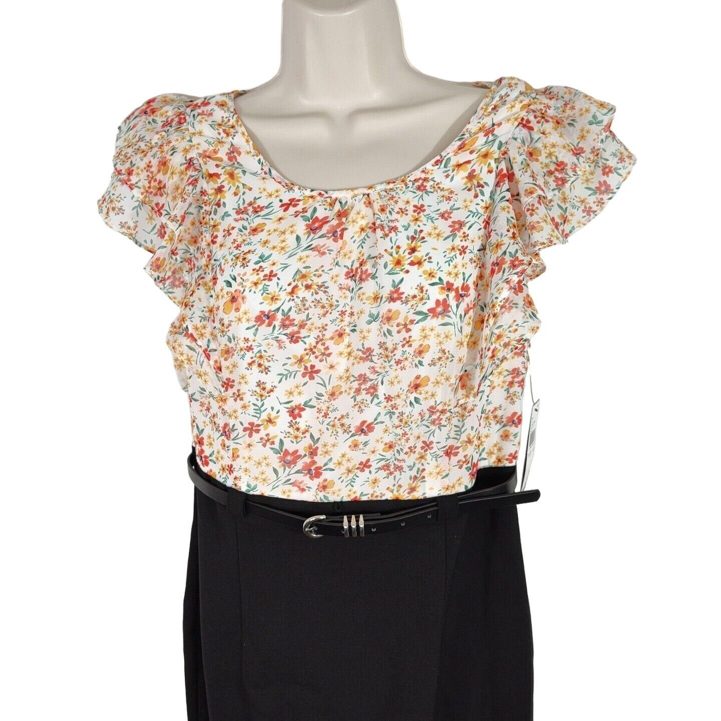 Alyx Alyx White Orange Black Belted Ruffle Sheath Dress Size 12 Size XL / US 12-14 / IT 48-50 - 3 Thumbnail