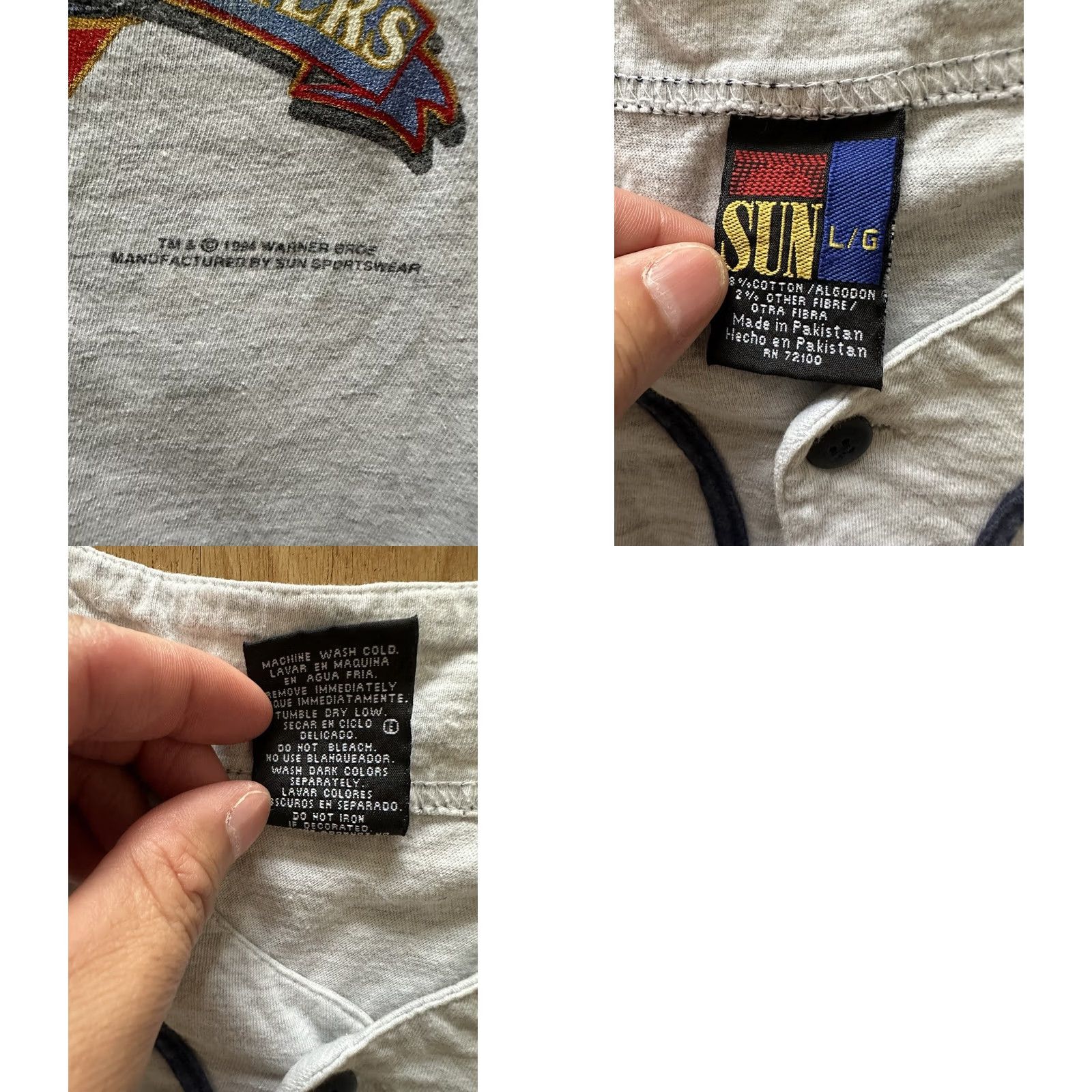 Vintage 90s Vintage Taz Devil Treasure Hunters Baseball Jersey Shirt Large Gray - Unisex Adult Size US L / EU 52-54 / 3 - 8 Thumbnail