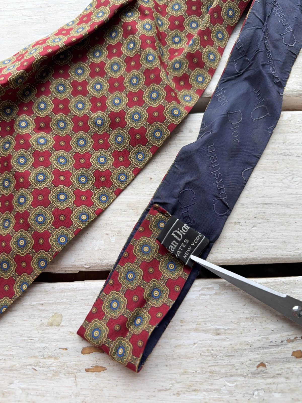 Christian Dior Monsieur × Designer Vintage Christian Dior Silk Tie Red Geometric Pattern Size ONE SIZE - 4 Thumbnail