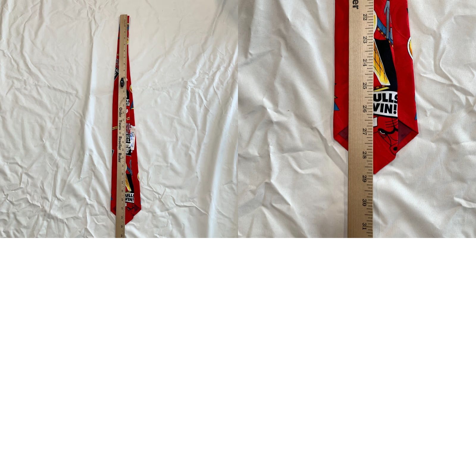 Vintage VINTAGE Chicago Bulls Tie Red 100% Silk Mens Made In USA NWT 3 Peat 90s RM Sport Silk Tie Size ONE SIZE - 8 Thumbnail