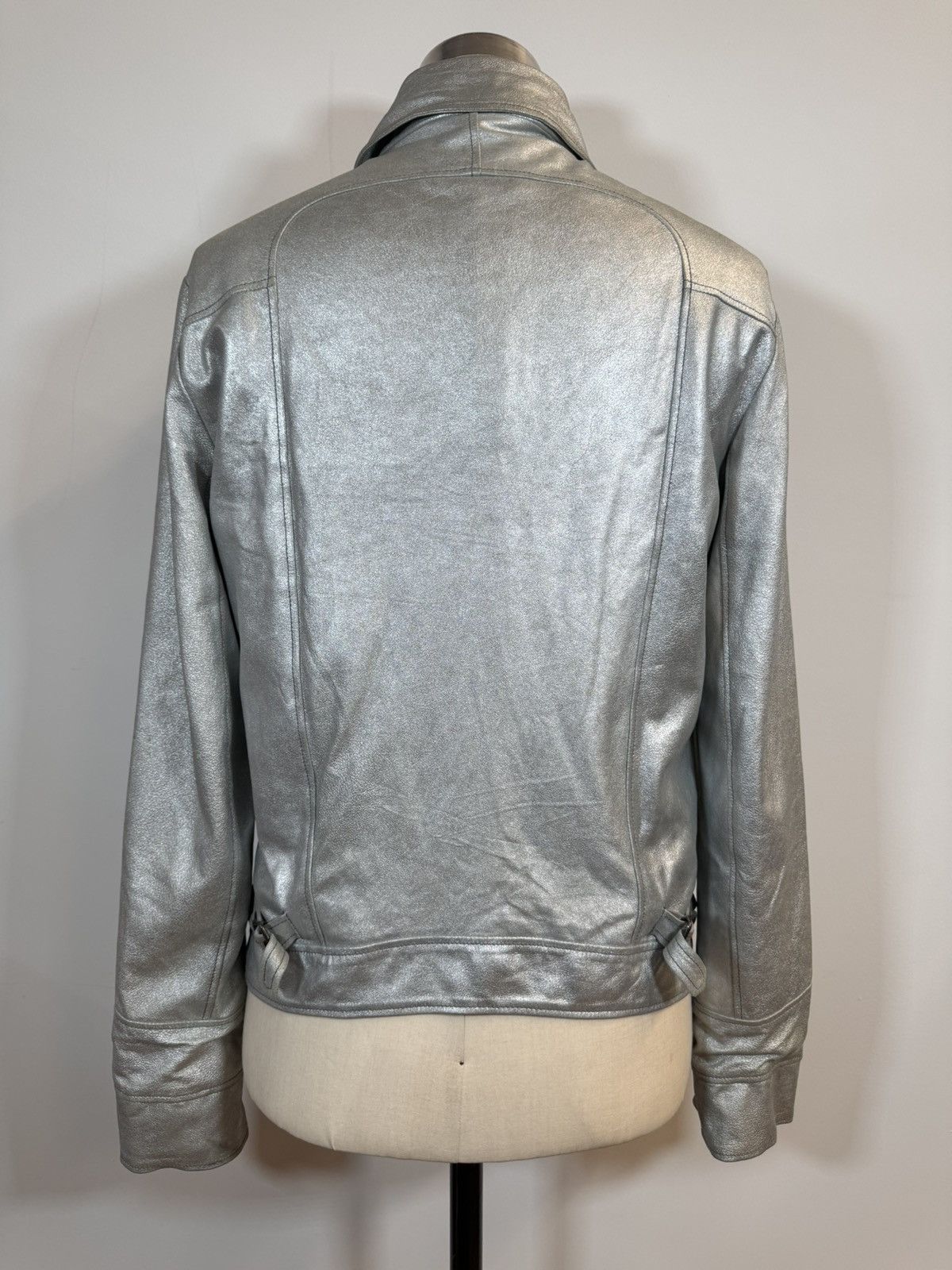 Michele Berandi Michel Berandi Silver Metallic Lambskin LeatherJacket Size US XL / EU 56 / 4 - 3 Thumbnail