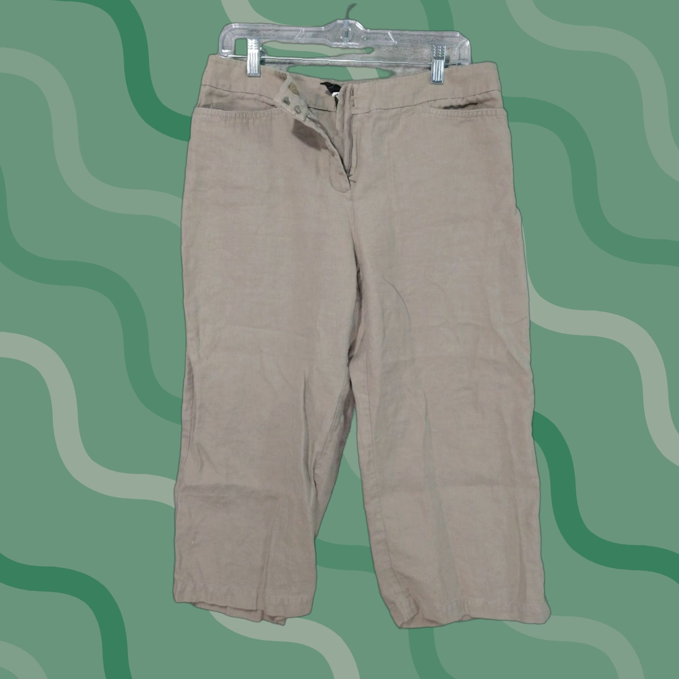 Eileen Fisher Eileen Fisher Pants Womens Petites Medium Beige Linen Wide-Leg Crop Beachy Size 32" / US 10 / IT 46 - 1 Thumbnail