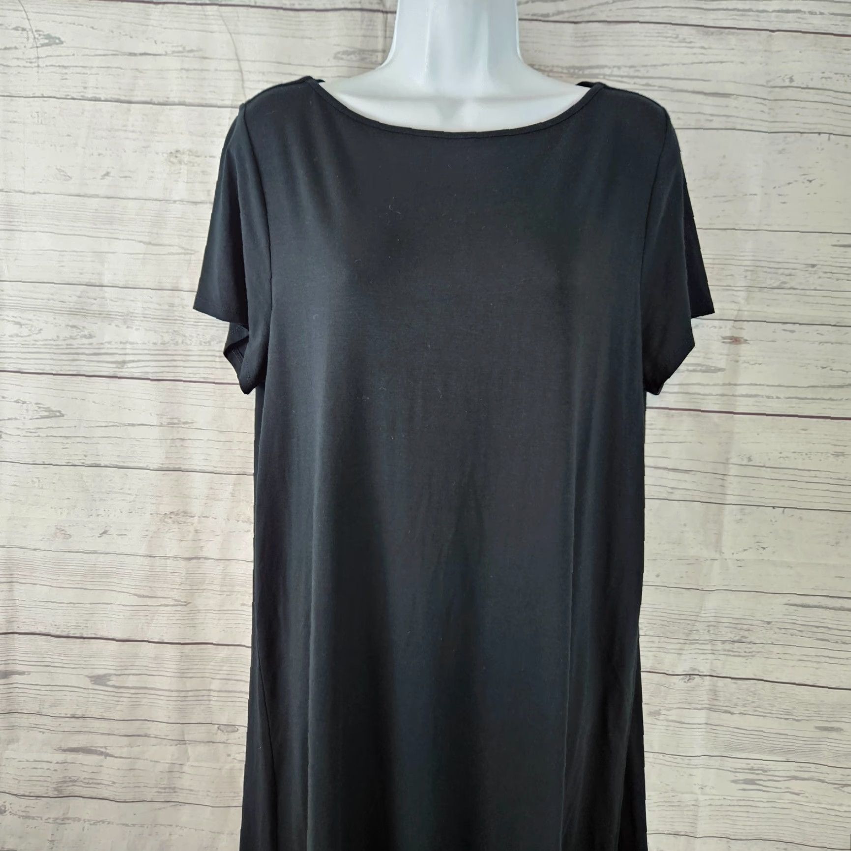 J. Jill J Jill Wearever Collection Dress Womens L Black Short Sleeve Solid Pullover Knee Length Shift Size 36" / US 14 / IT 50 - 2 Thumbnail
