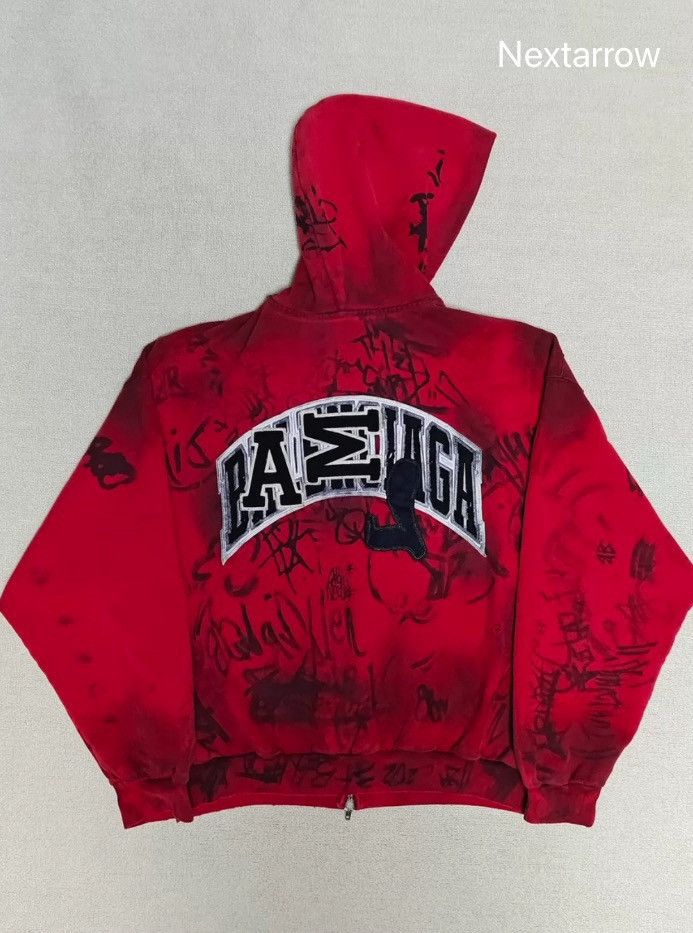 Balenciaga Balenciaga 23ss Red Dirty Damage Zipper Hoodie Coat 