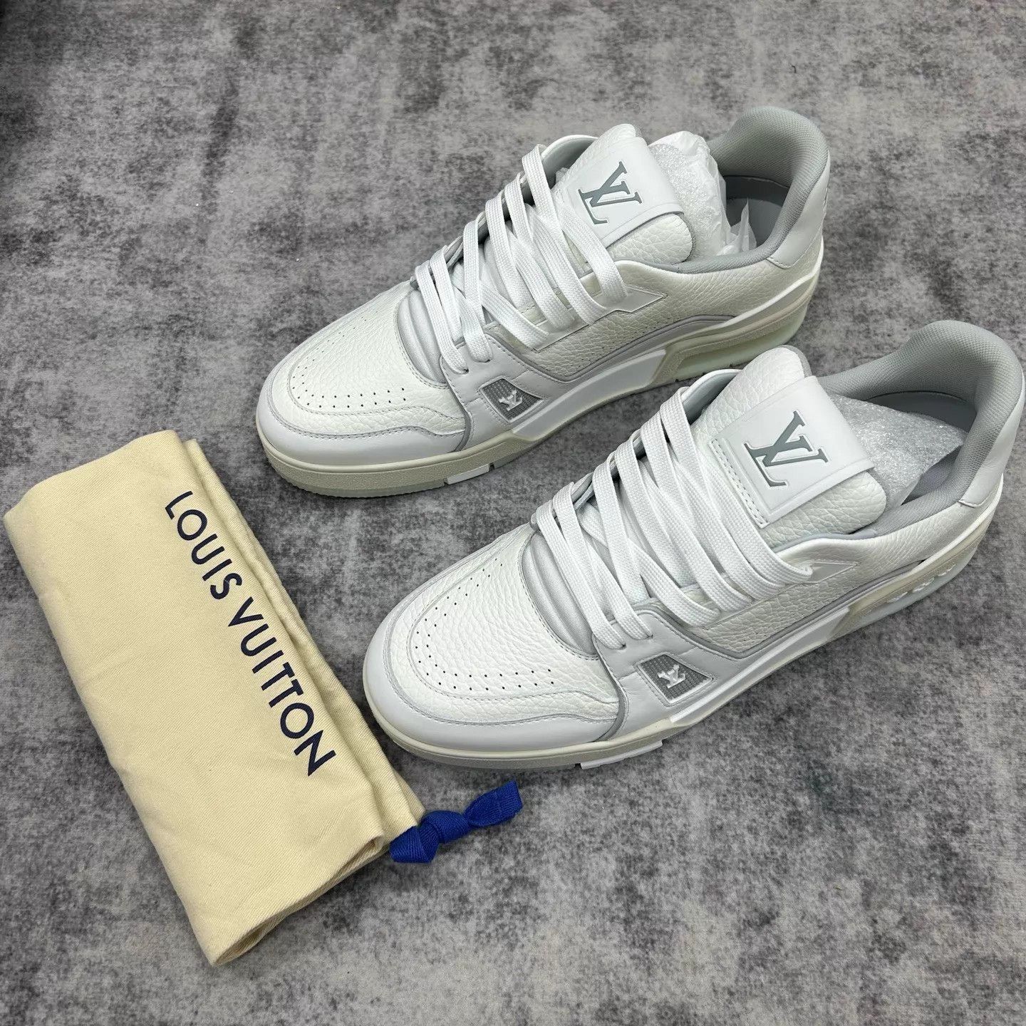 Louis Vuitton LOUIS VUITTON Trainer White Cement Leather Sneaker 41.5 Size US 8.5 / EU 41-42 - 1 Thumbnail