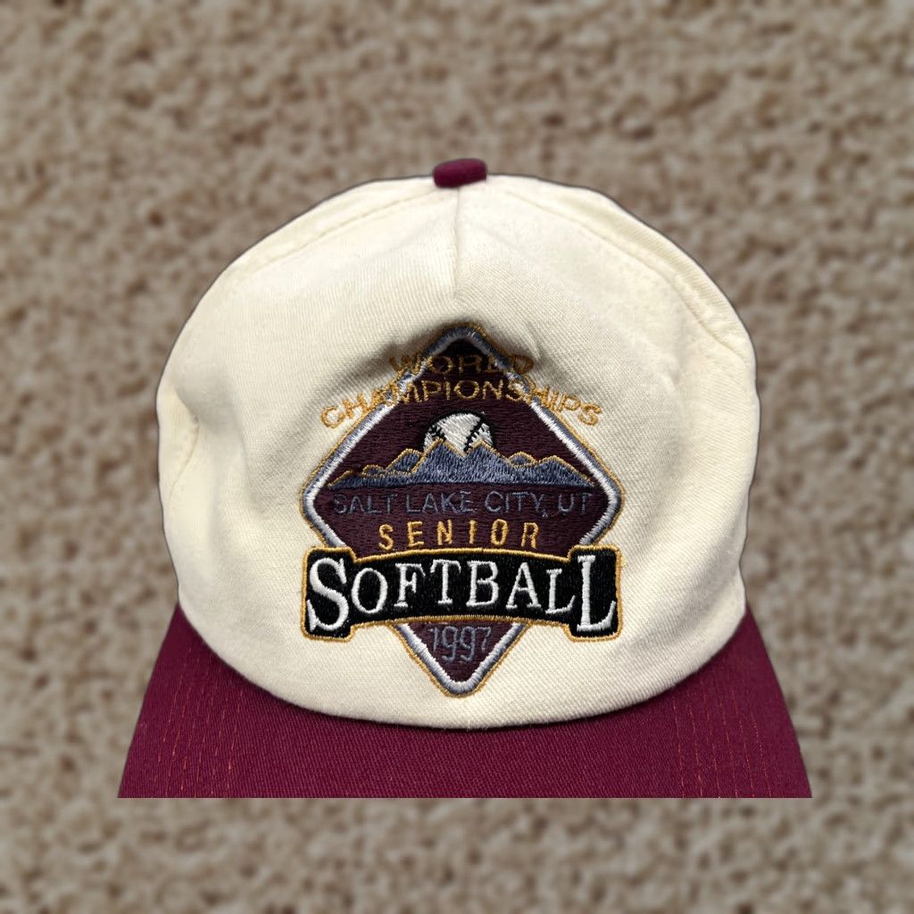 Champion Salt Lake City Senior Softball 1997 Champion Hat SnapBack Adult Ivory Red Cotton Twill Baseball Cap Mens Ballpark Sports Hat Size ONE SIZE - 1 Thumbnail