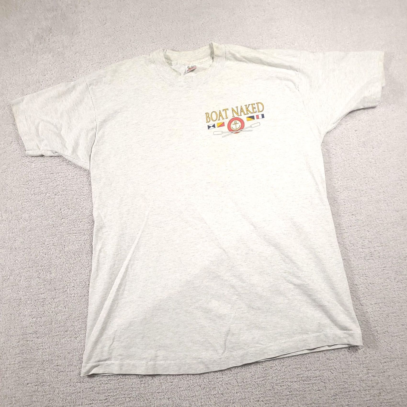 Fruit Of The Loom VINTAGE Boat Naked Shirt Mens XL Gray Funny Slogan Graphic Tee USA 90s Size US XL / EU 56 / 4 - 2 Thumbnail
