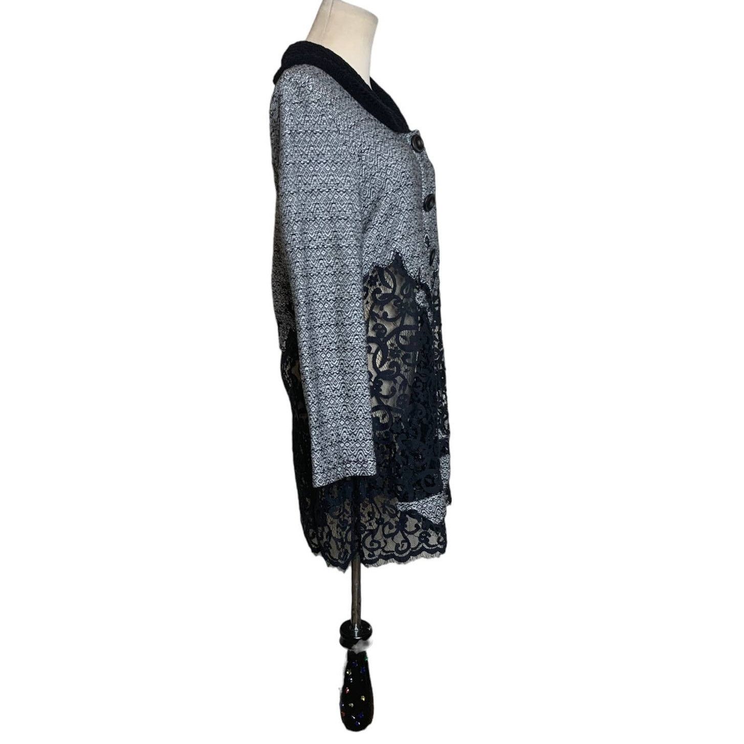 NIC+ZOE Nic-Zoe gray black lace button blazer size M Size M / US 6-8 / IT 42-44 - 4 Thumbnail