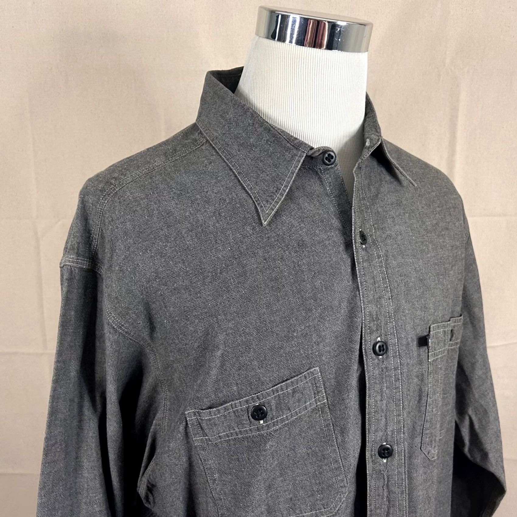 Ralph Lauren Ralph Lauren Polo Jeans Co Shirt XL Gray Chambray Solid Workwear Button Front Size US XL / EU 56 / 4 - 2 Thumbnail