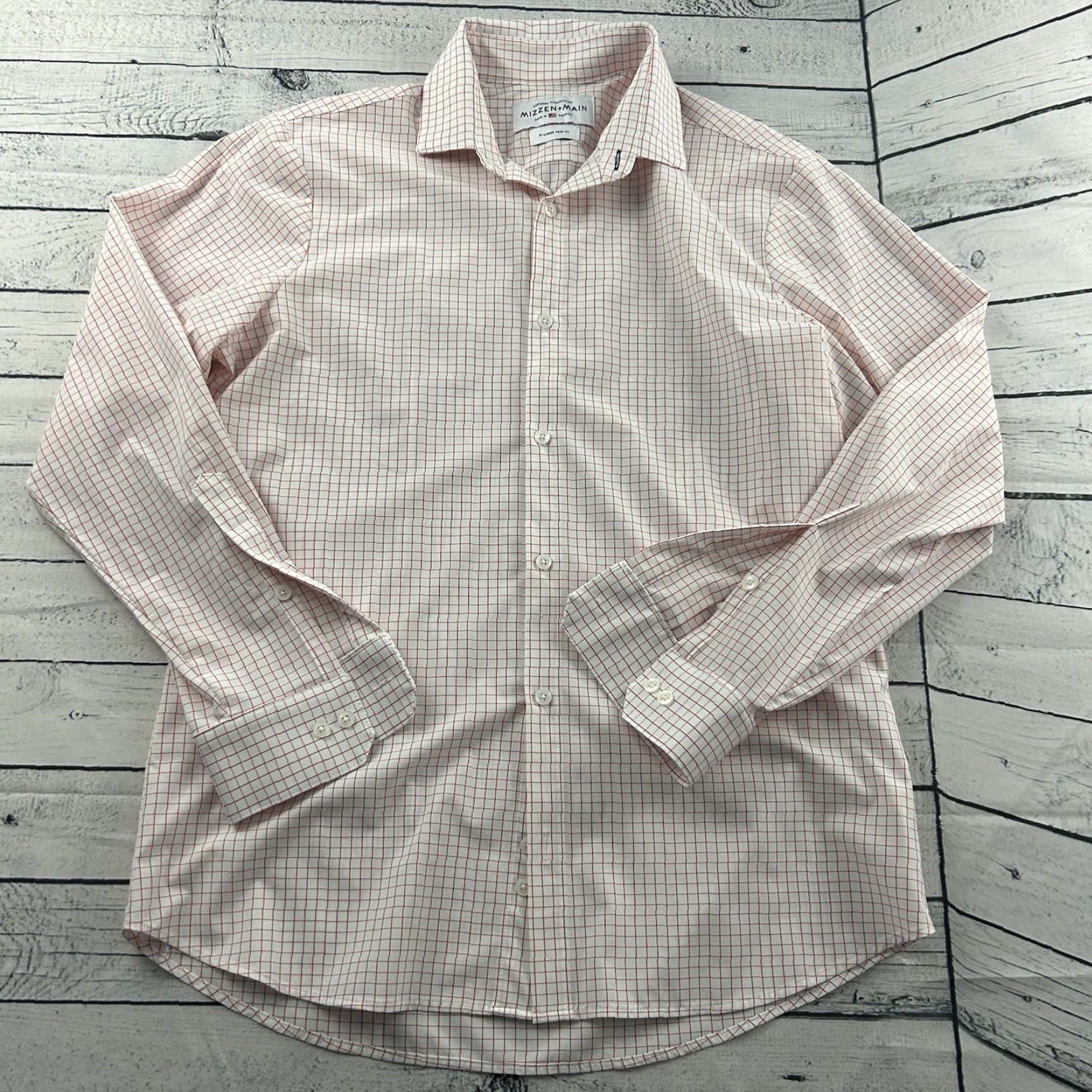 Mizzen+Main Mizzen+Main Button-Up Shirt XL White Pink Plaid Long Sleeve Slim Fit Mens Size US XL / EU 56 / 4 - 2 Thumbnail