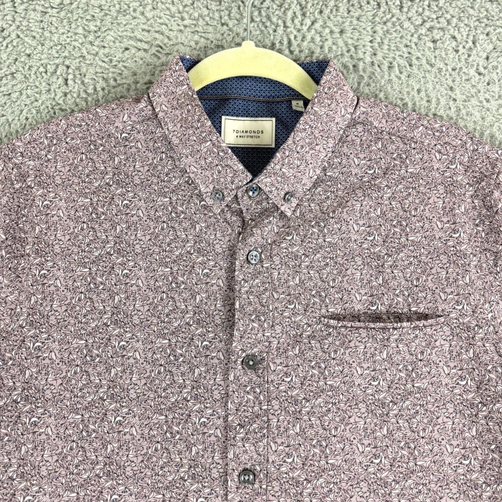 Vintage 7Diamonds Button-Down Shirt Men M Purple Floral At First Sight 4-Way Stretch Regular Size US M / EU 48-50 / 2 - 2 Thumbnail