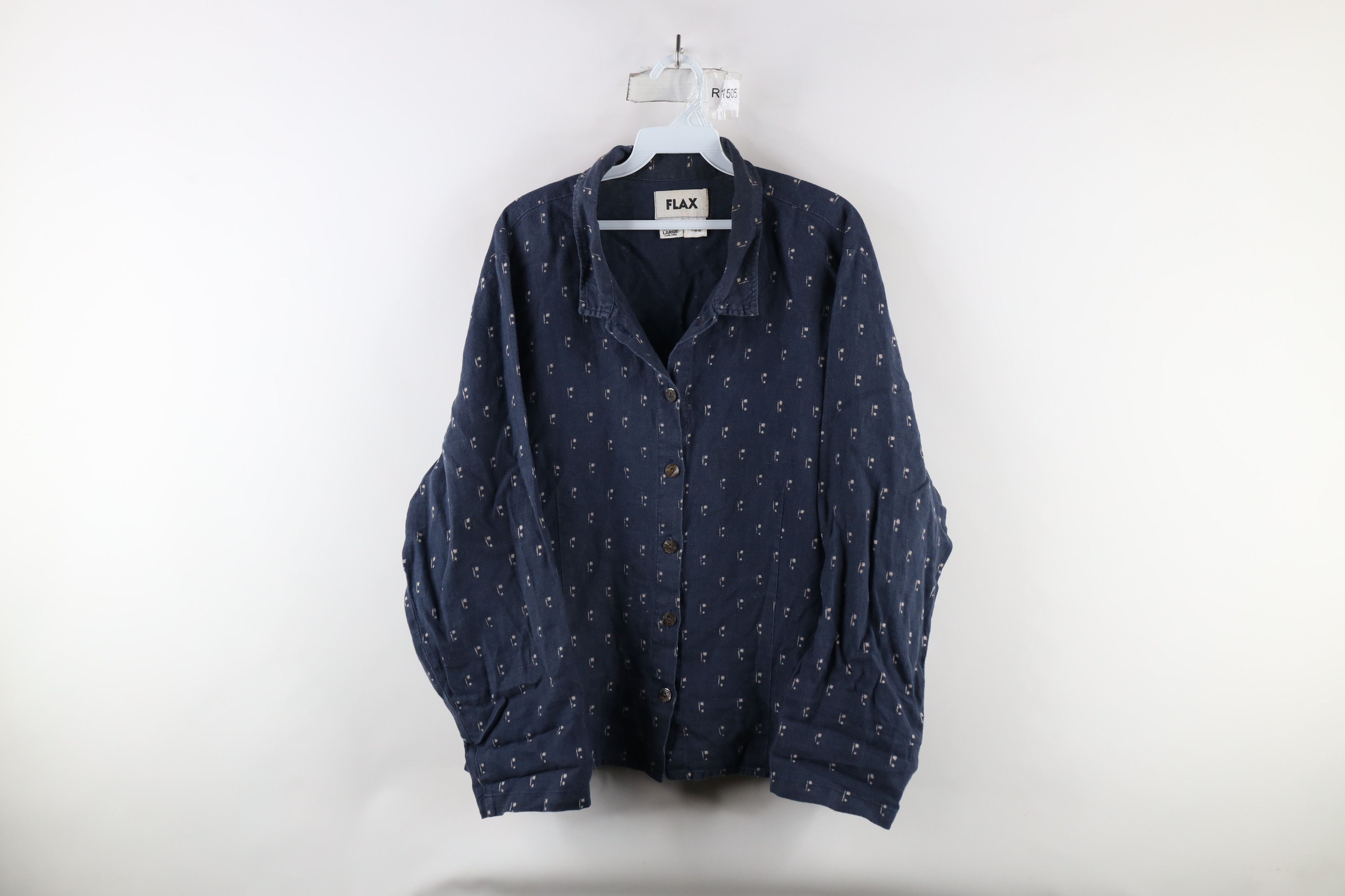 FLAX × Vintage Flax Linen Lagenlook Geometric Collared Button Shirt Size L / US 10 / IT 46 - 1 Thumbnail