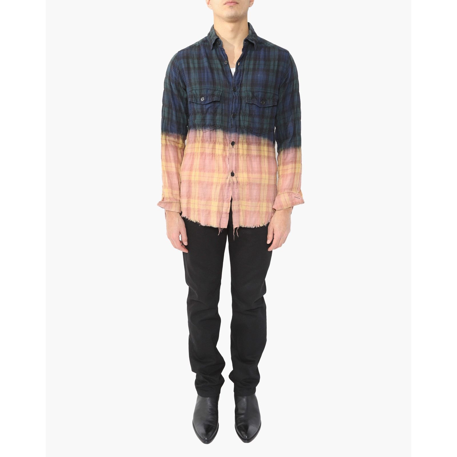 Saint Laurent Paris SS16 Bleached Distressed Flannel in Blue & Orange Size US XS / EU 42 / 0 - 9 Thumbnail