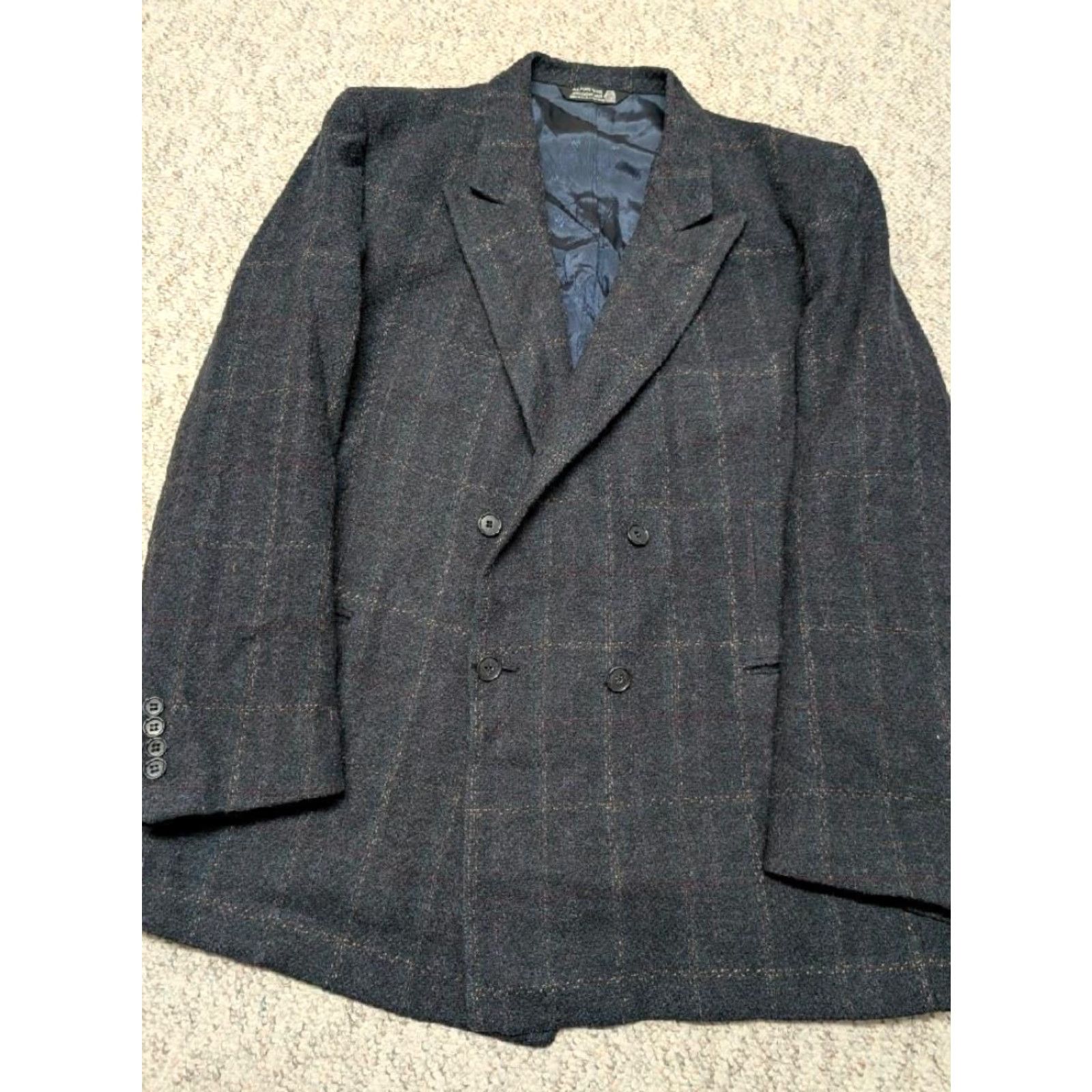 Vintage VINTAGE USA Made TWEED double breasted Blazer WOOL donegal STRIPED plaid BLUE 42R - JA INTERNATIONAL Blazer Mens 42R Wool Tweed Plaid 90s? Size 42R - 3 Thumbnail