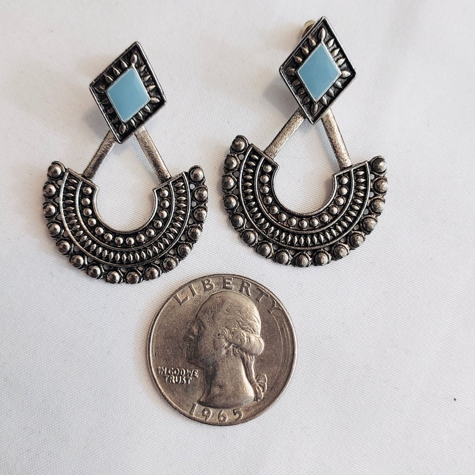 Other Silver Tone Blue Stone Bohemian Boho Aztec Post Earrings Size ONE SIZE - 3 Thumbnail