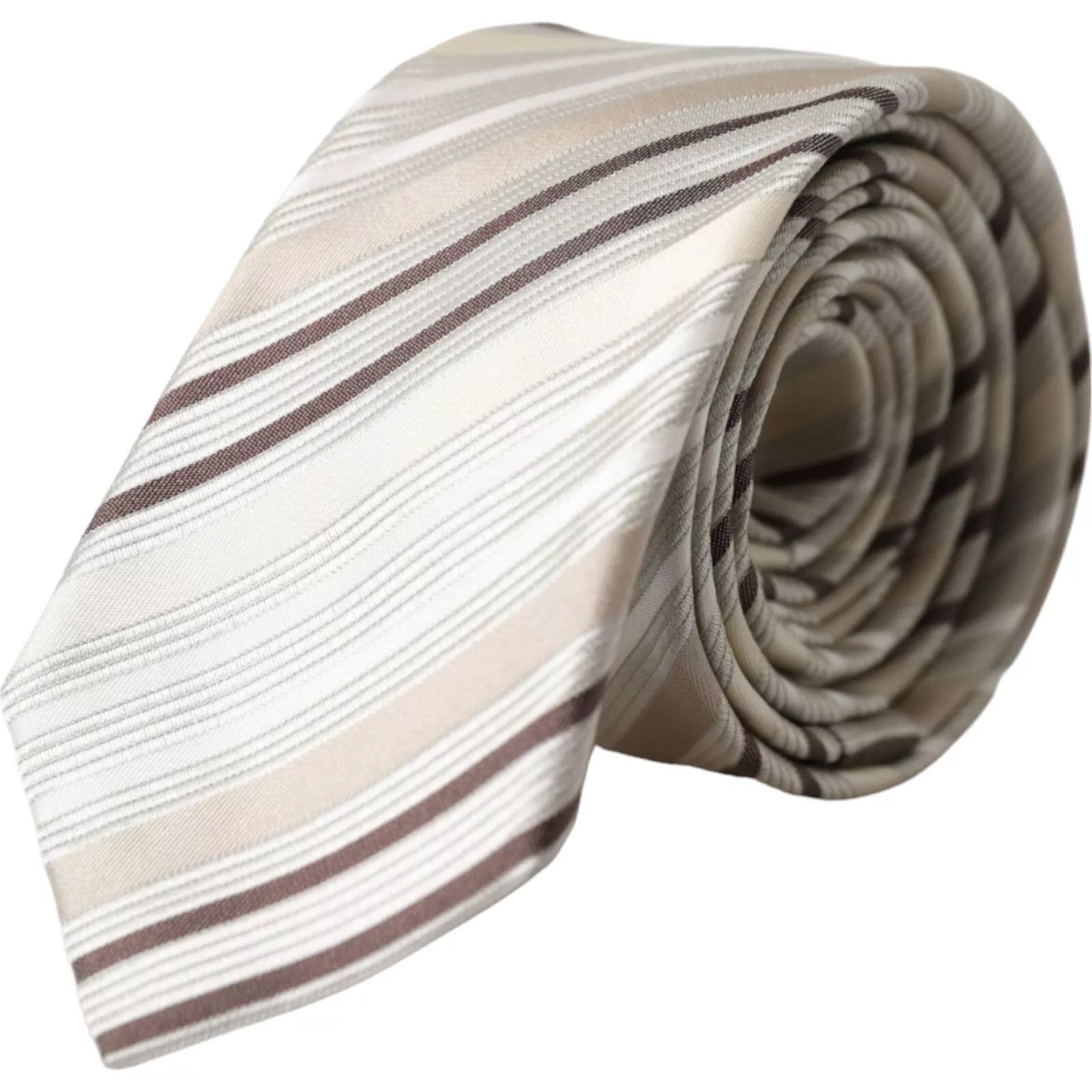 Dolce & Gabbana Beige Stripes Fantasy Silk Adjustable Men Men's Tie Size ONE SIZE - 1 Thumbnail