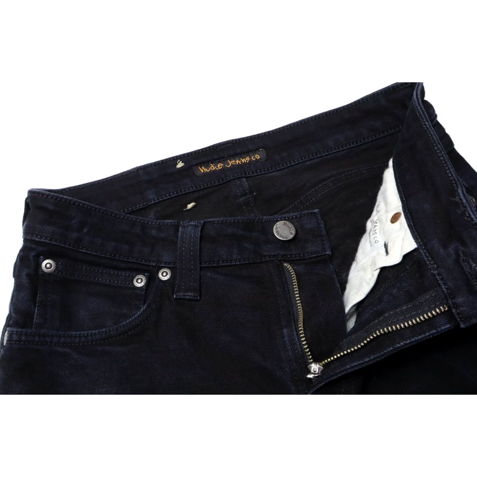 Denime Nudie Skinny Lin Black Black Jeans Men's W29/L32 Dark Blue Denim Zip Fly Size US 29 - 4 Thumbnail