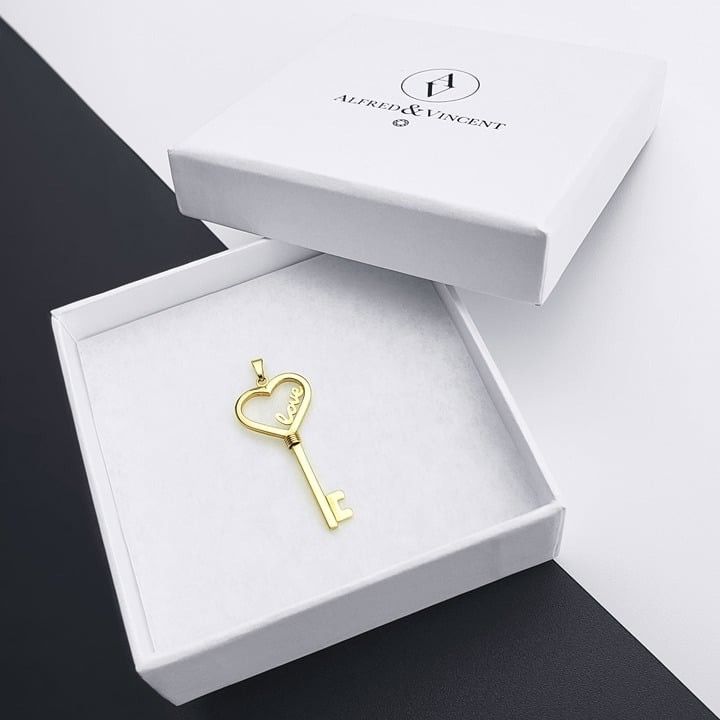 Other Heart Love Script Skeleton Key Charm 14k Yellow Gold Pendant Size ONE SIZE - 2 Thumbnail