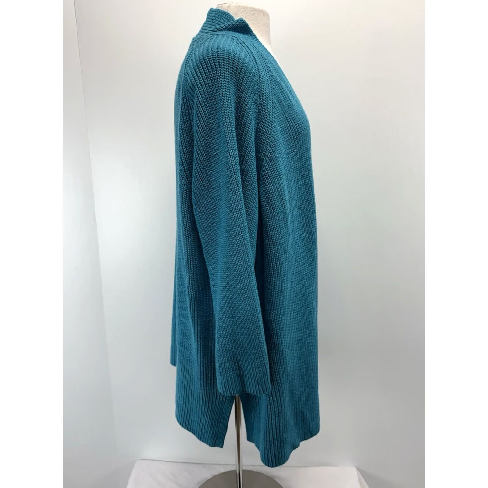 Soft Surroundings Soft Surroundings Cardigan Sweater Women’s 3X Plus Teal Chunky Knit Open Knit Style Long Sleeve Solid Cotton Blend Vintage No Womens Size XXL / US 16-18 / IT 52-54 - 4 Thumbnail