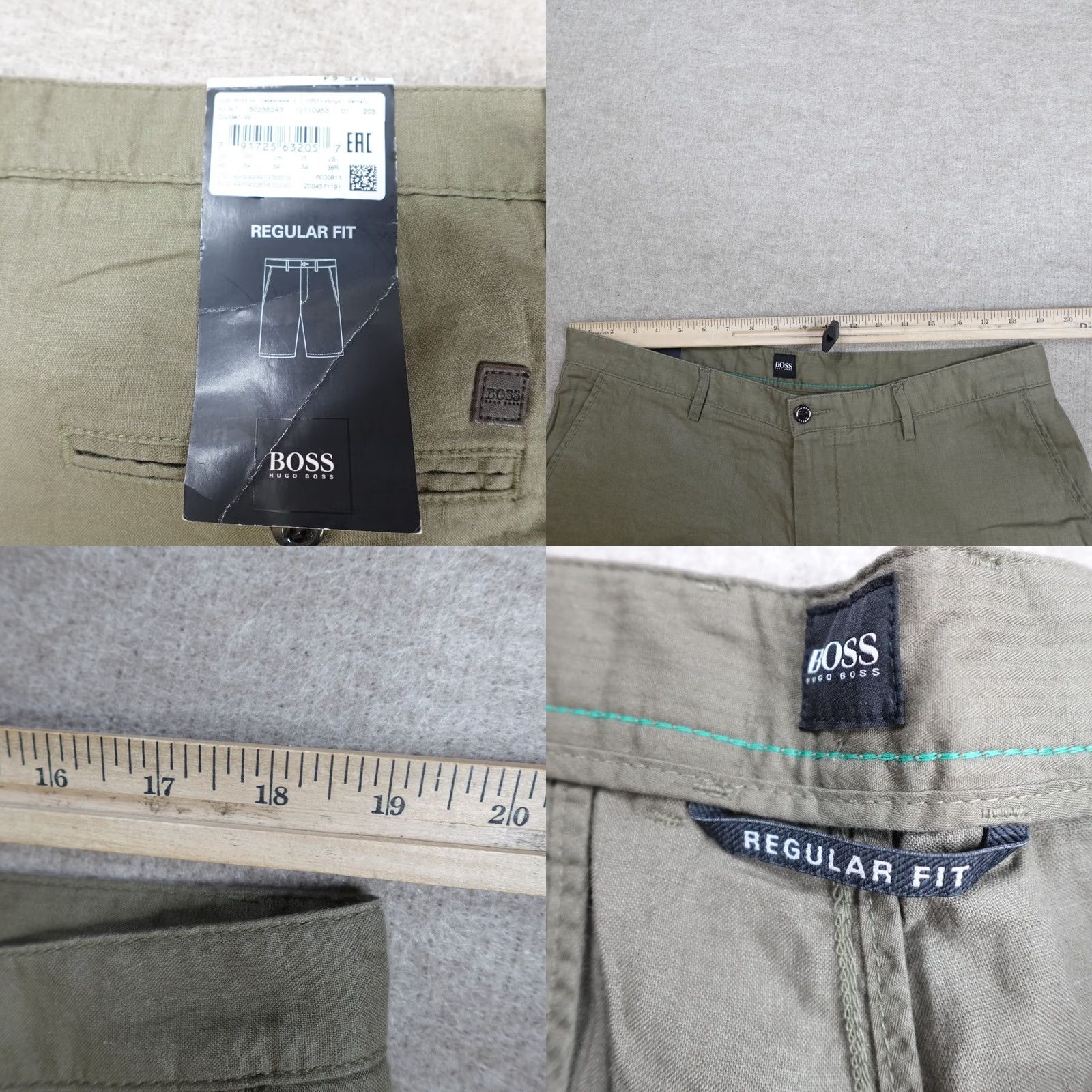Hugo Boss Hugo Boss Mens Shorts Green Olive Solid Chino 100% Linen Clyde 38 NEW Size US 38 / EU 54 - 8 Thumbnail
