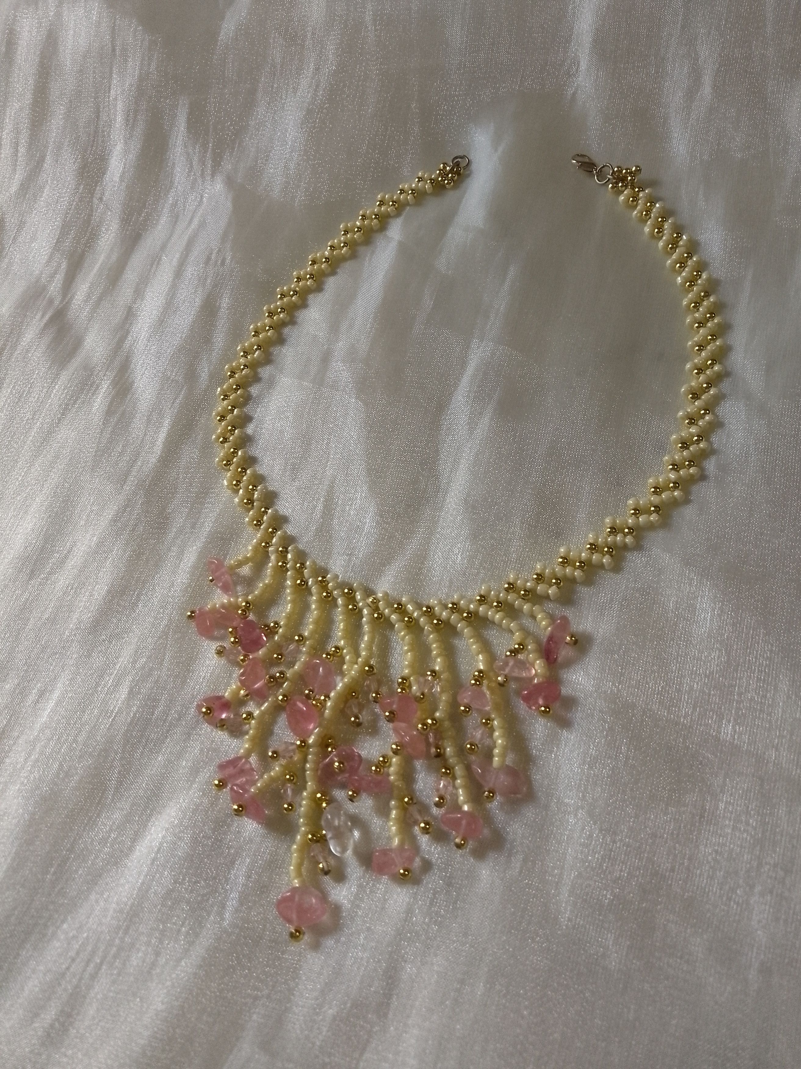 Handmade Necklace Fringe Natural Rose jade gemstones Size ONE SIZE - 1 Thumbnail