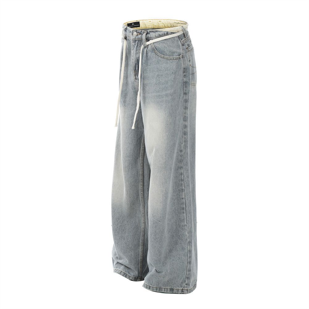 Japanese Brand American retro washed distressed simple loose lace-up jeans Size US 32 / EU 48 - 2 Thumbnail