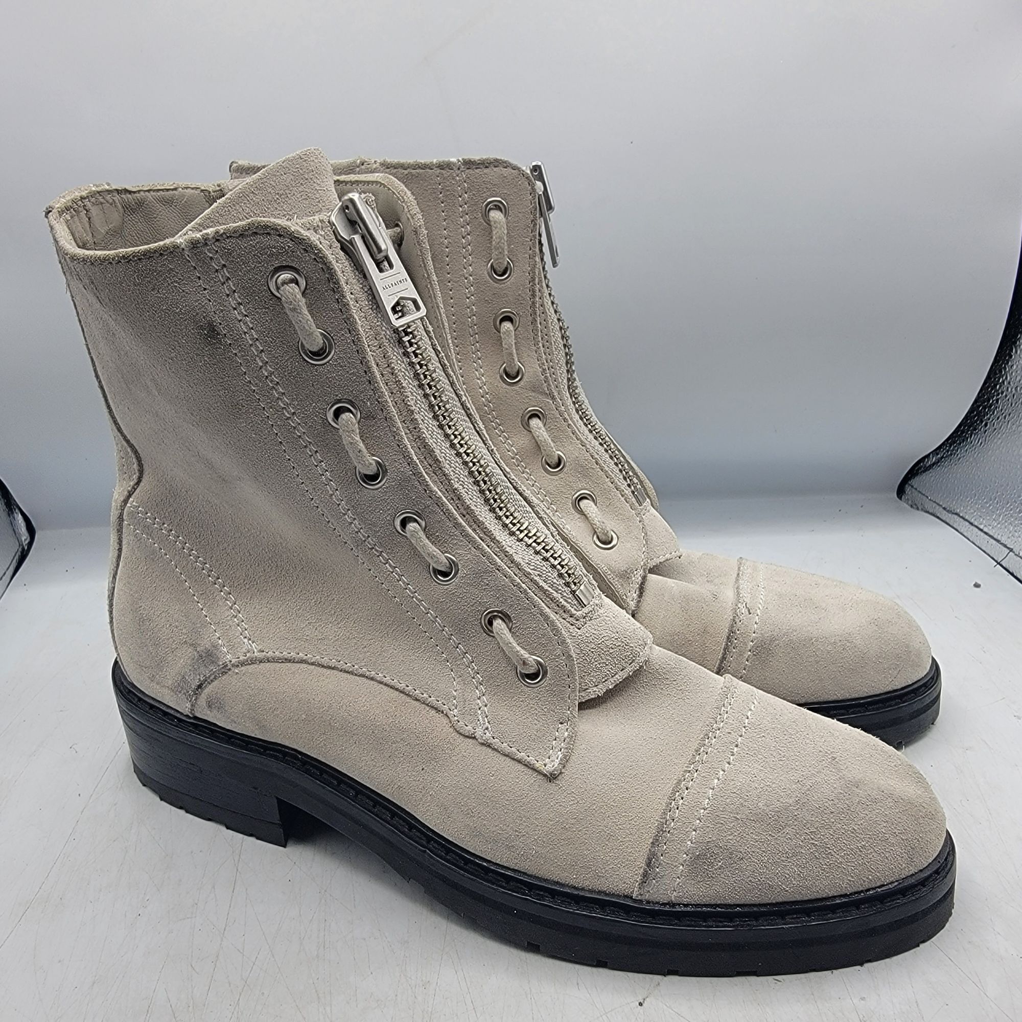 All Saints Ariel Womens Gray Suede Front Zip Booties Going