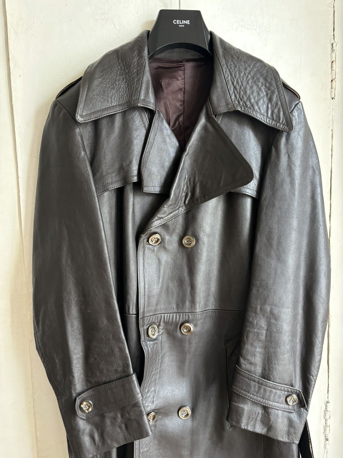 Vintage Vintage 70s Leather Western Double Breasted Trench Coat Size US M / EU 48-50 / 2 - 2 Thumbnail