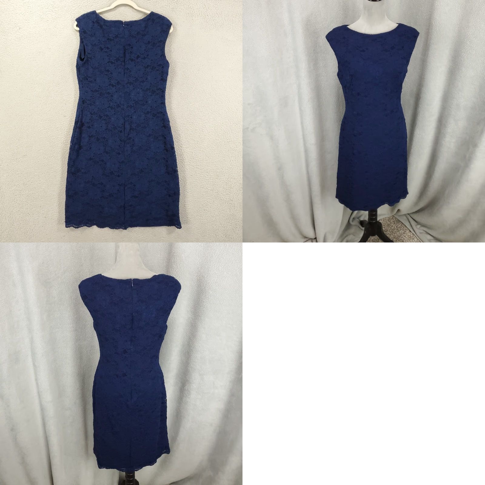 Ralph Lauren Ralph Lauren Dress Womens 10 Blue Embroider Floral Lace Knit Lined Zip Back Sleeveless Cap Sleeve Knee Length Vintage No Size L / US 10 / IT 46 - 8 Thumbnail