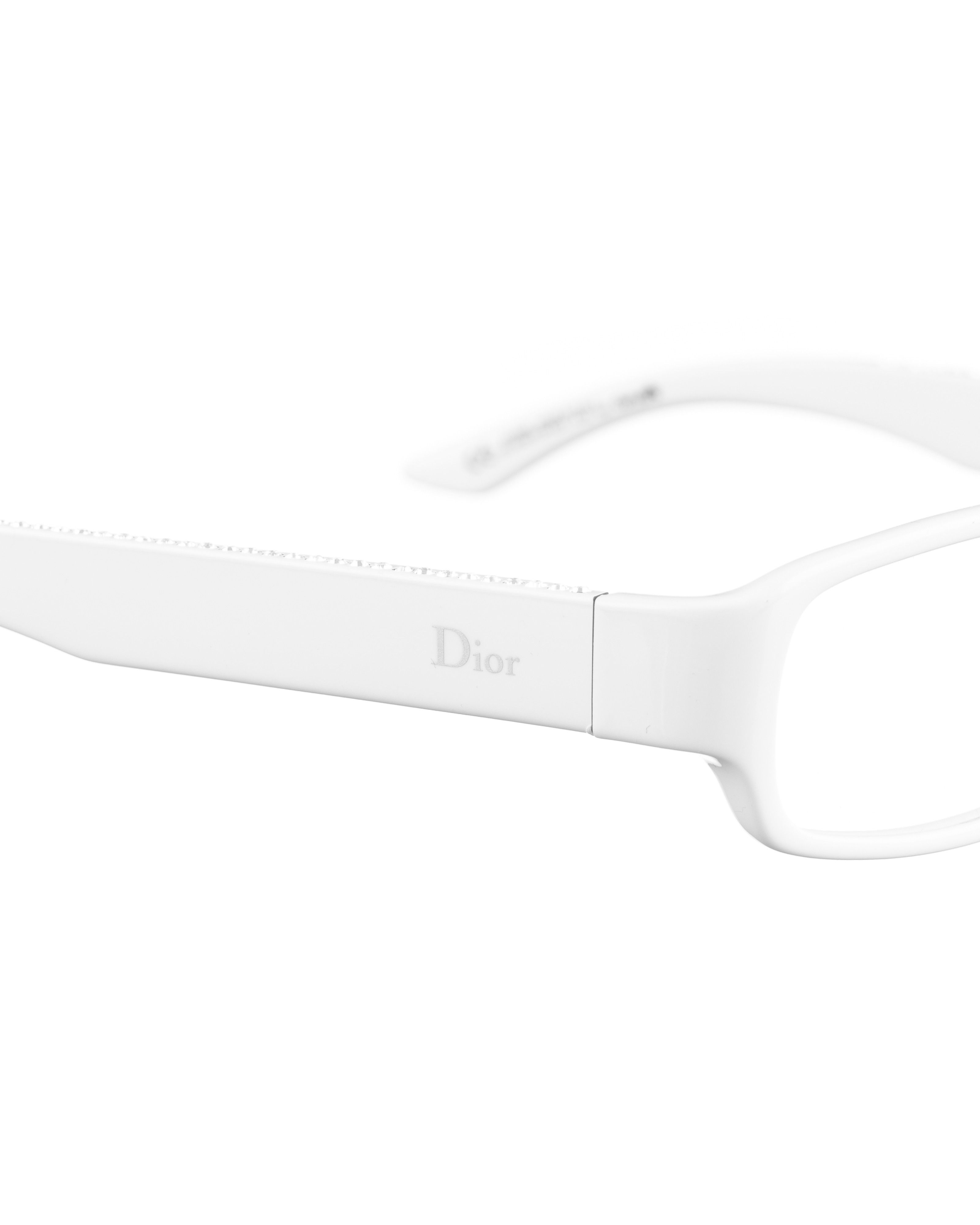 Dior Dior 00s White Plastic Glasses with White Rhinestones Size ONE SIZE - 3 Thumbnail