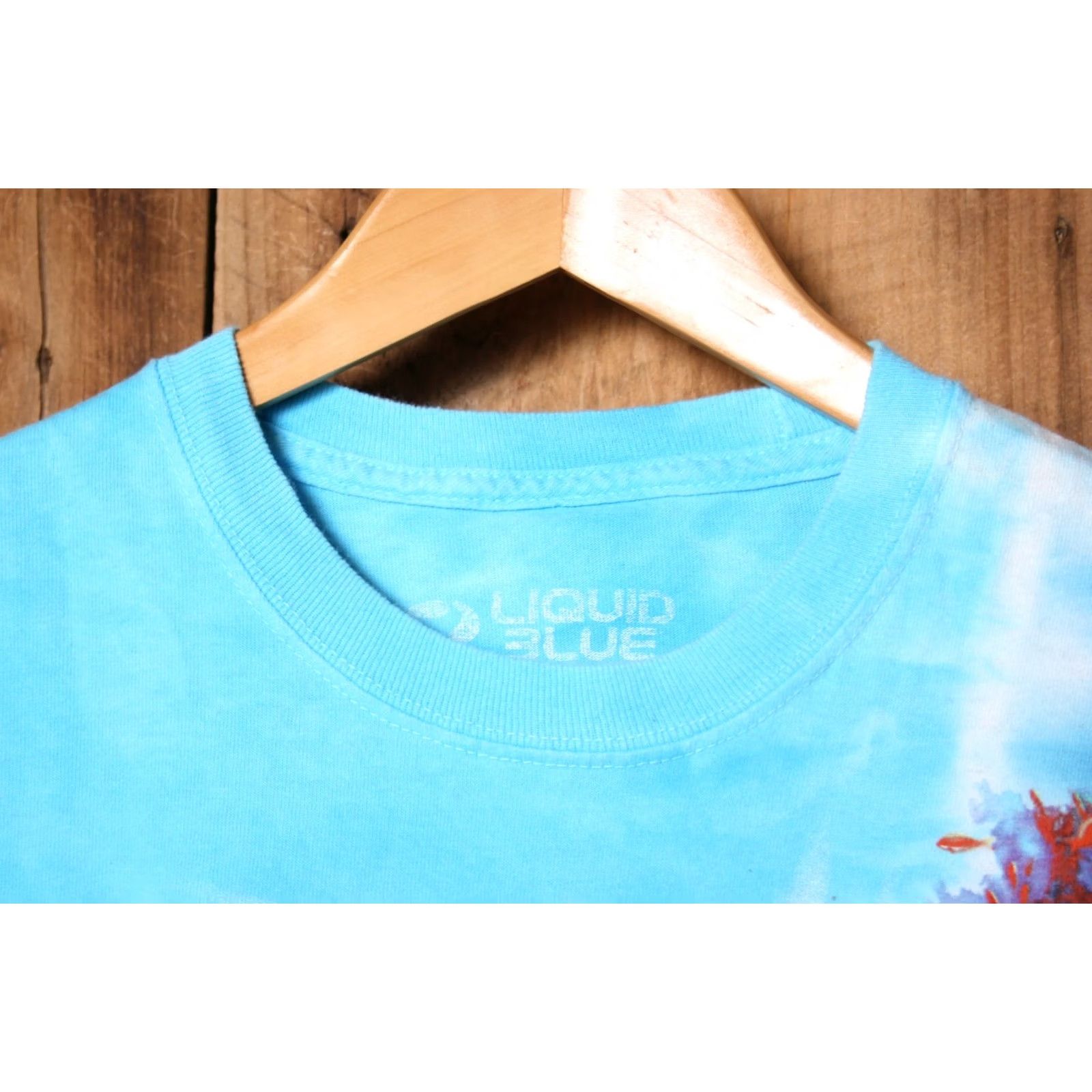 Liquid Blue LIQUID BLUE Aquatic Ecosystem Fish Sea Turtle Anemones Tie-Dye T-Shirt Sz. L Mens Short Sleeve Crew Neck Cotton Blue XS? No Size US L / EU 52-54 / 3 - 2 Thumbnail