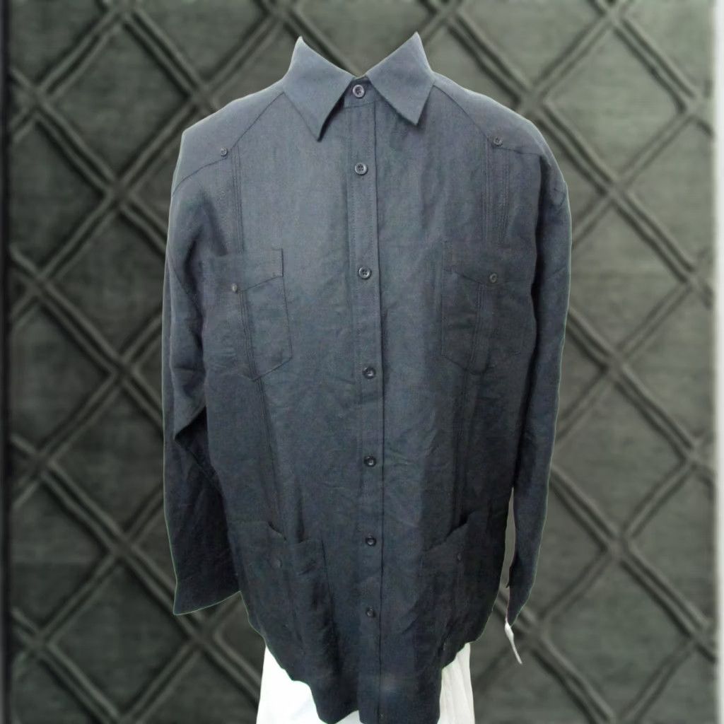 Vintage Mojito Collection Guayabera Shirt L Mens Black 100% Linen Long Sleeved Premium Size US L / EU 52-54 / 3 - 1 Thumbnail