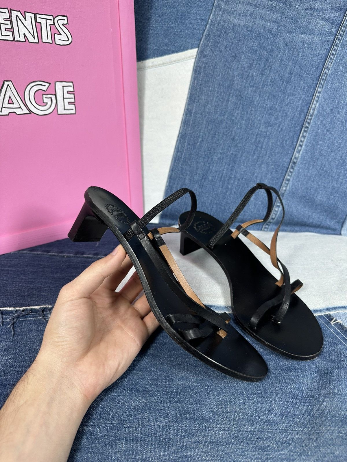 ATP Atelier ATP Atelier Nashi 50 Black Leather Sandals Heels Thin Strap Size US 9 / IT 39 - 7 Thumbnail