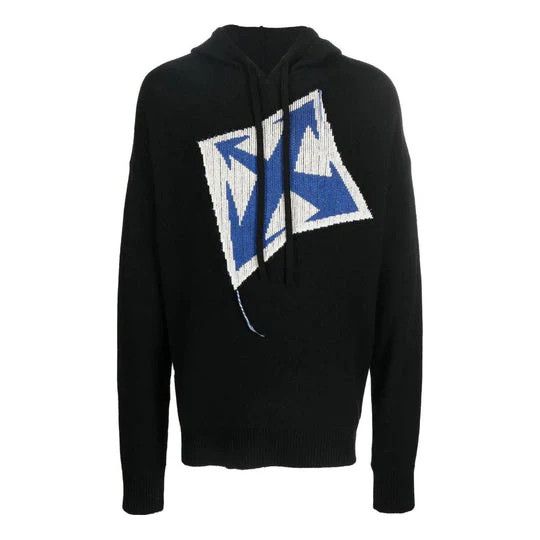 Off-White o1gr1nt1124 Thund Arrow Chunky Knit Hoodie in Black Size US L / EU 52-54 / 3 - 1 Thumbnail