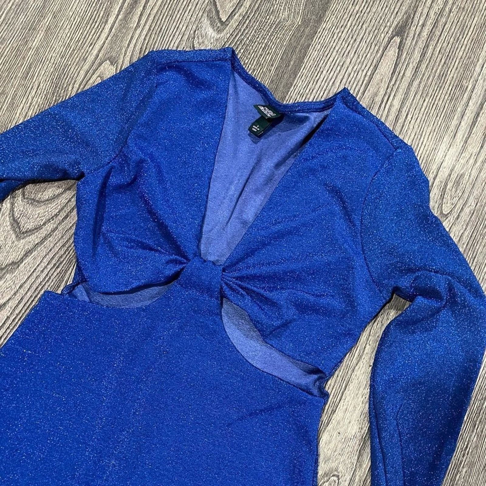 Vintage Wild Fable Dress S Blue Sparkling Bodycon Cut Out Knee Lengt Size S / US 4 / IT 40 - 4 Thumbnail
