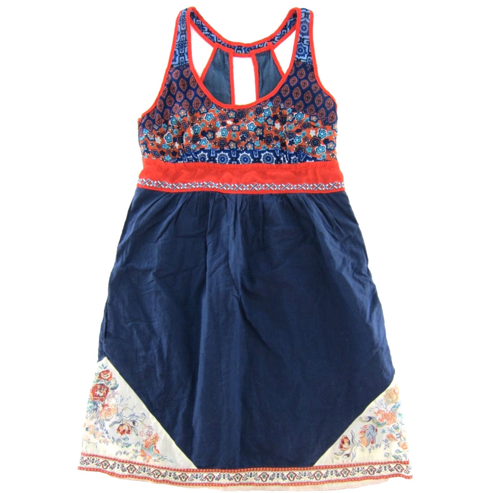 Lancel Freelance Cotton Blue Orange Floral T-Back Pocket Sleeveless Tank Sun Dress S Size S / US 4 / IT 40 - 2 Thumbnail