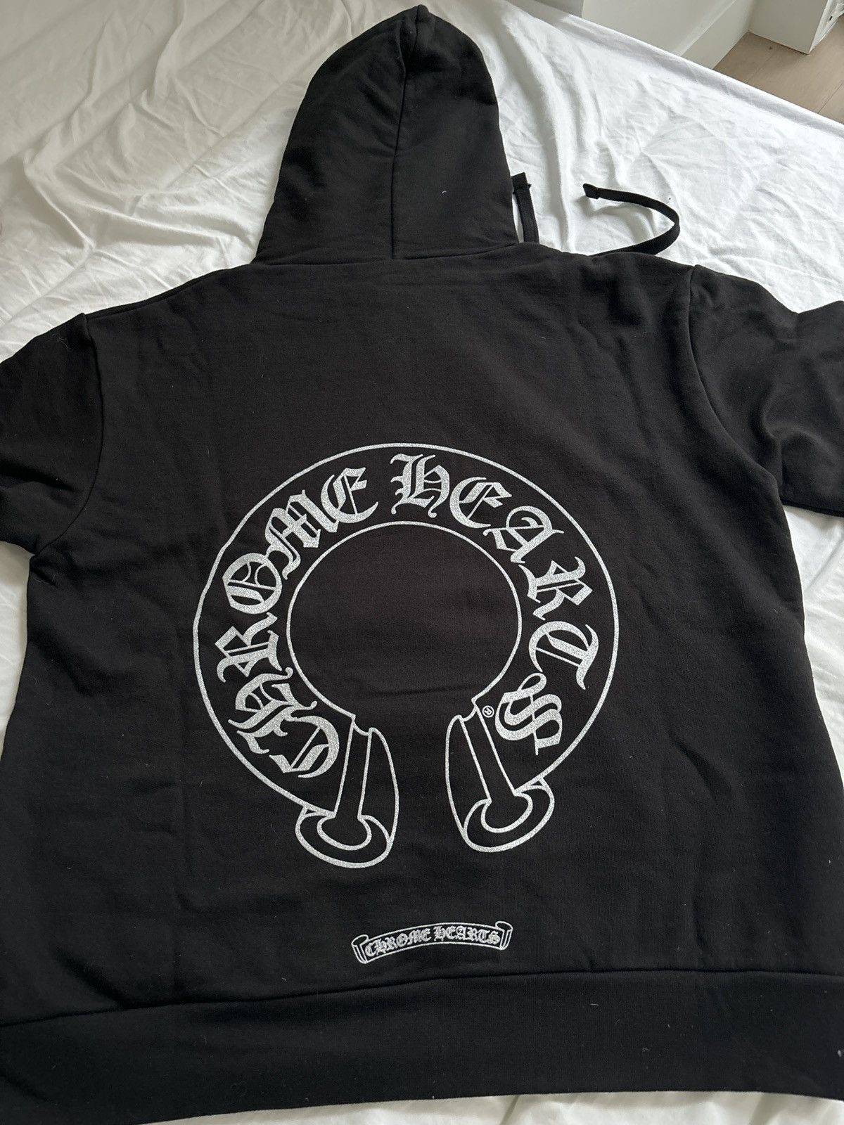 image of Chrome Hearts Horseshoe Black Silver Glitter Hoodie, Men's (Size XS)