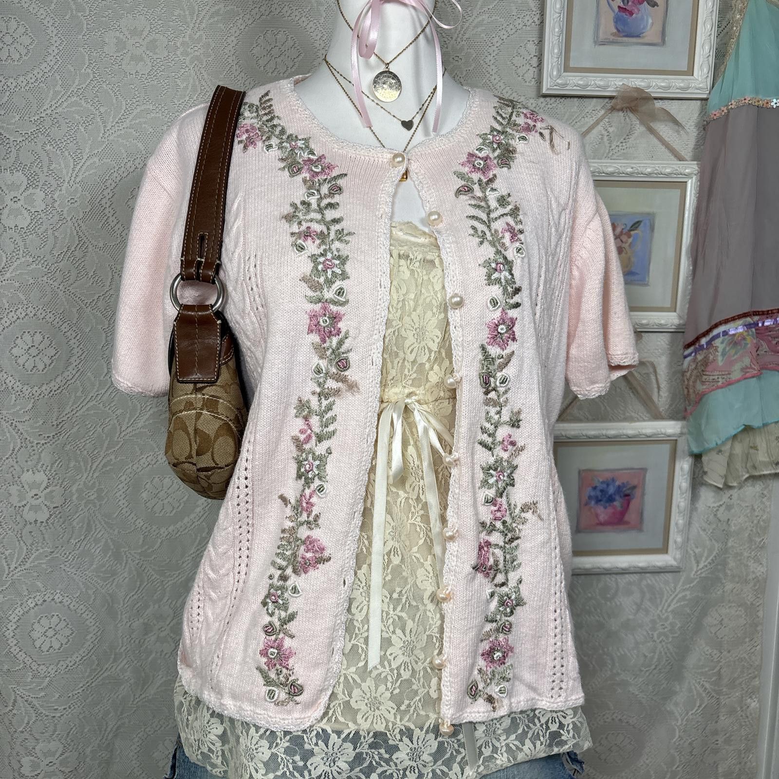 Other vintage floral shabby chic embroidered cardigan Size M / US 6-8 / IT 42-44 - 2 Thumbnail