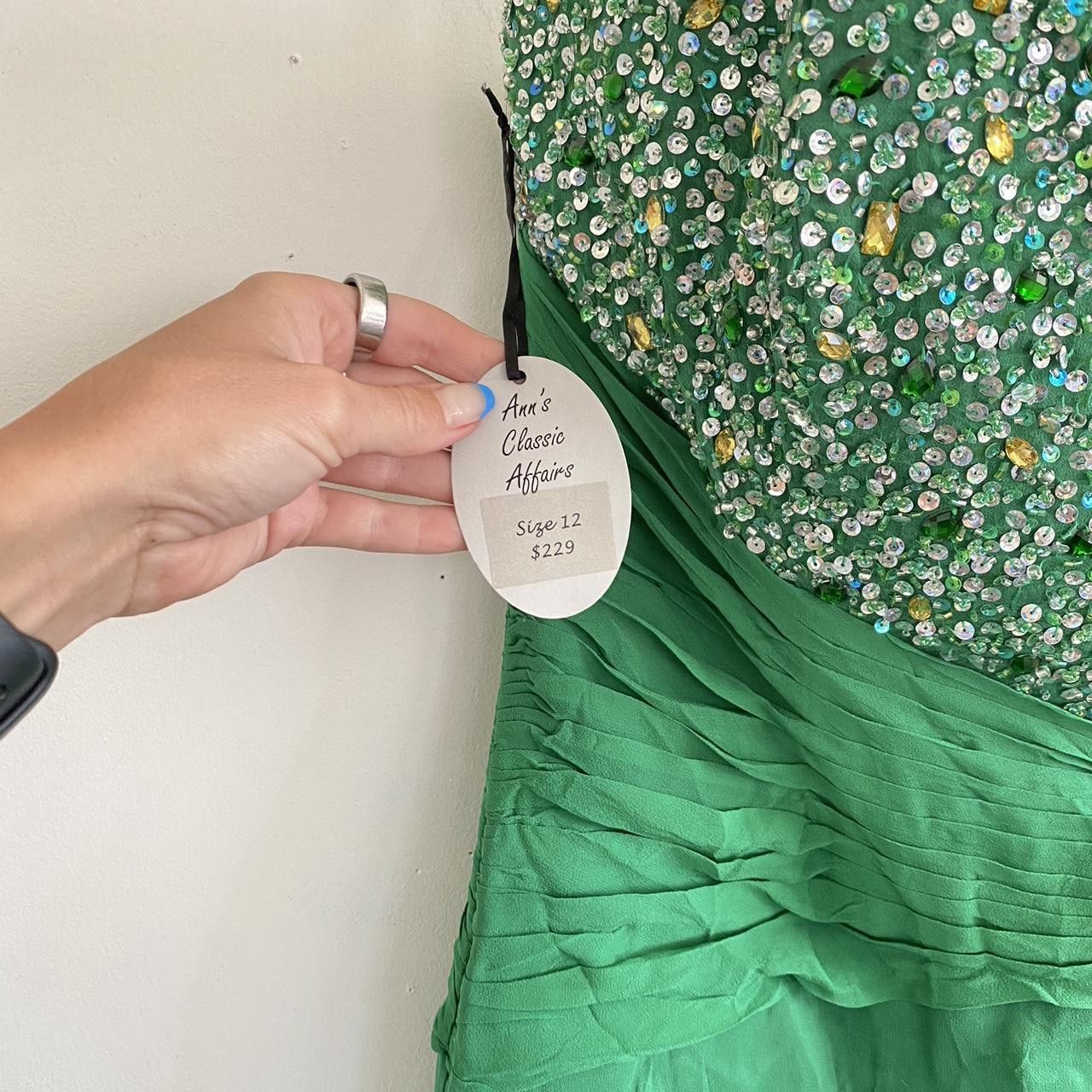 Designer TIFFANY DESIGNS GREEN PROM SILK MAXI DRESS SPARKLE BEADED 12 Size XL / US 12-14 / IT 48-50 - 5 Thumbnail