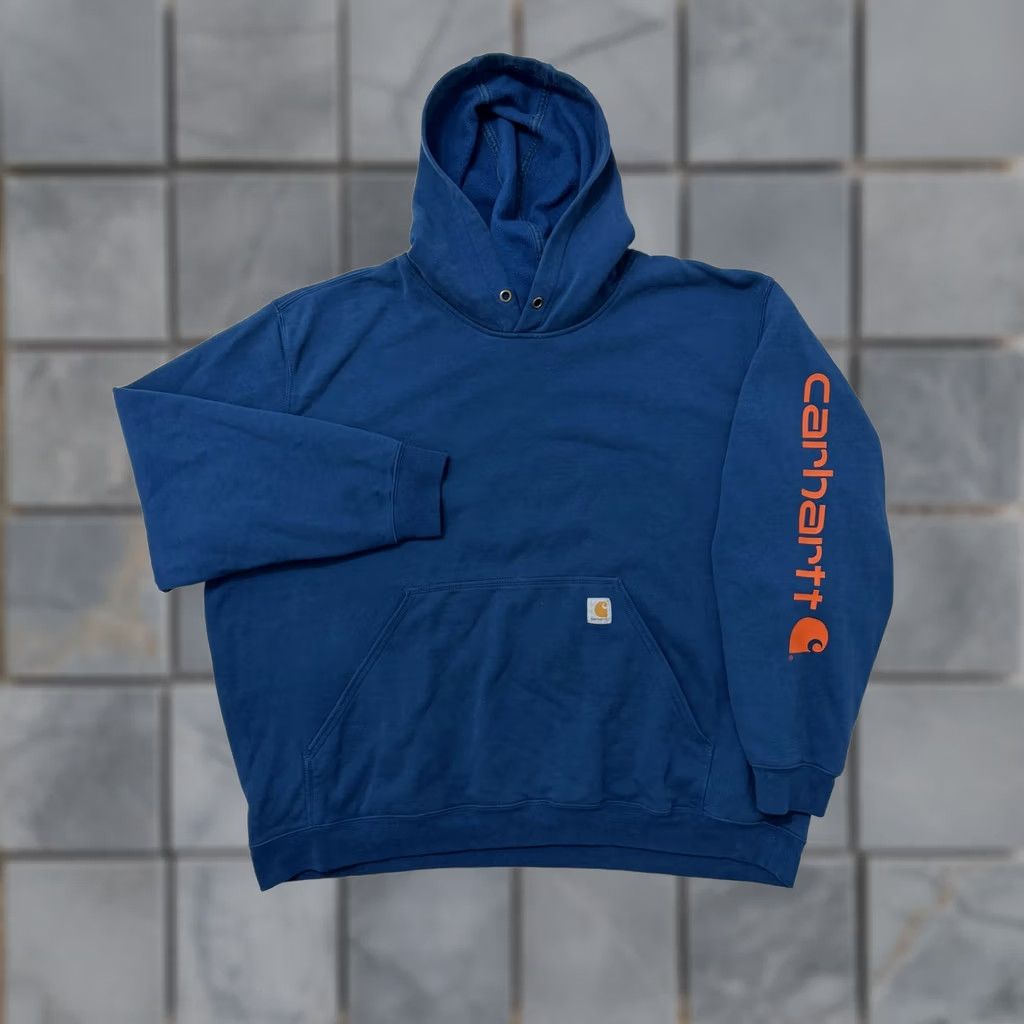 Carhartt Carhartt Hoodie Mens 3XL Blue Sleeve Logo Fleece Pullover Graphic Print Sweatshirt Hoodie Pullover with Hooded Pockets Crew Neck Size US XXL / EU 58 / 5 - 1 Thumbnail