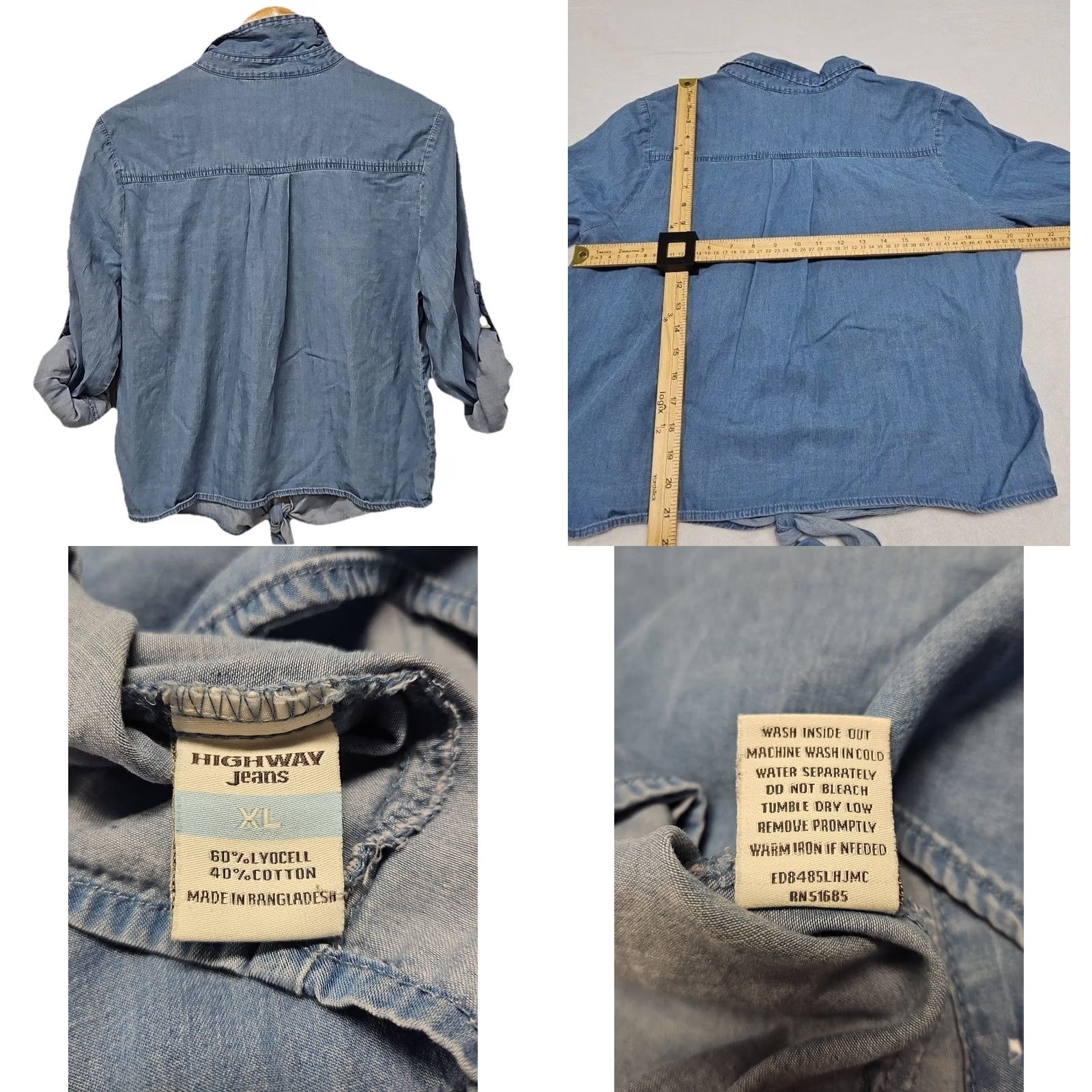Denime Y2K Chambray Tie Front Crop Shirt Womens XL Lyocell Denim Soft Lightweight Shirt Size XL / US 12-14 / IT 48-50 - 8 Thumbnail