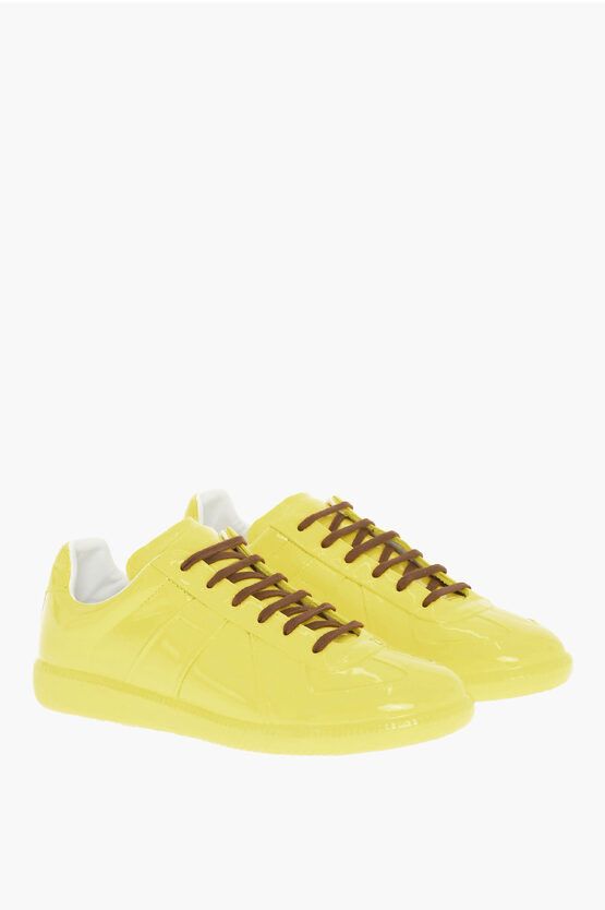 image of Maison Margiela Mm22 Patent Leather Low Top Sneakers in Yellow, Men's (Size 12)