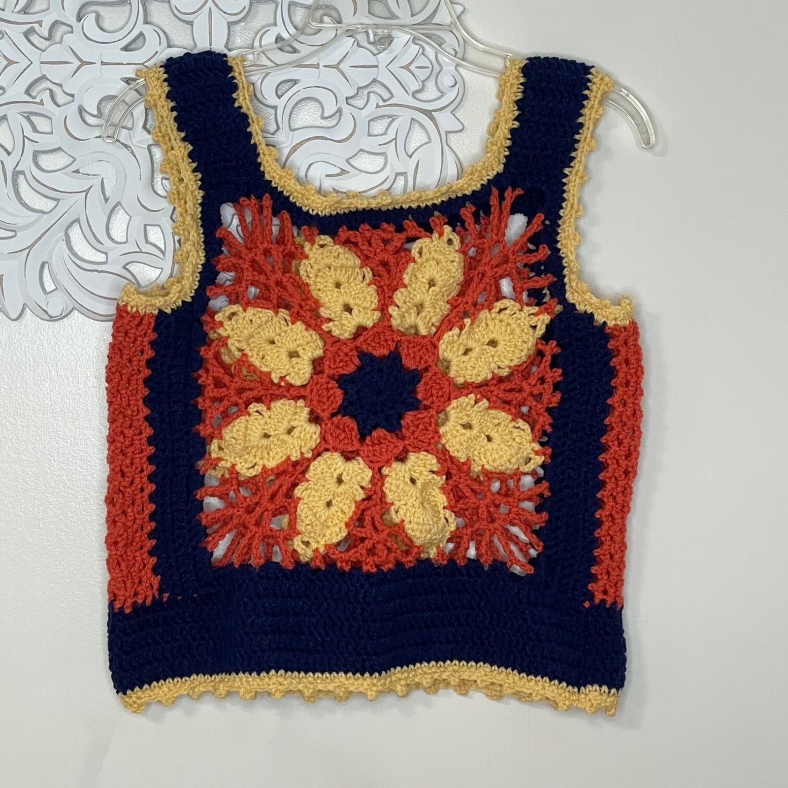 Other Vintage 1970's M / L Crochet Gypsy Hugger Tank Granny Square Size L / US 10 / IT 46 - 3 Thumbnail