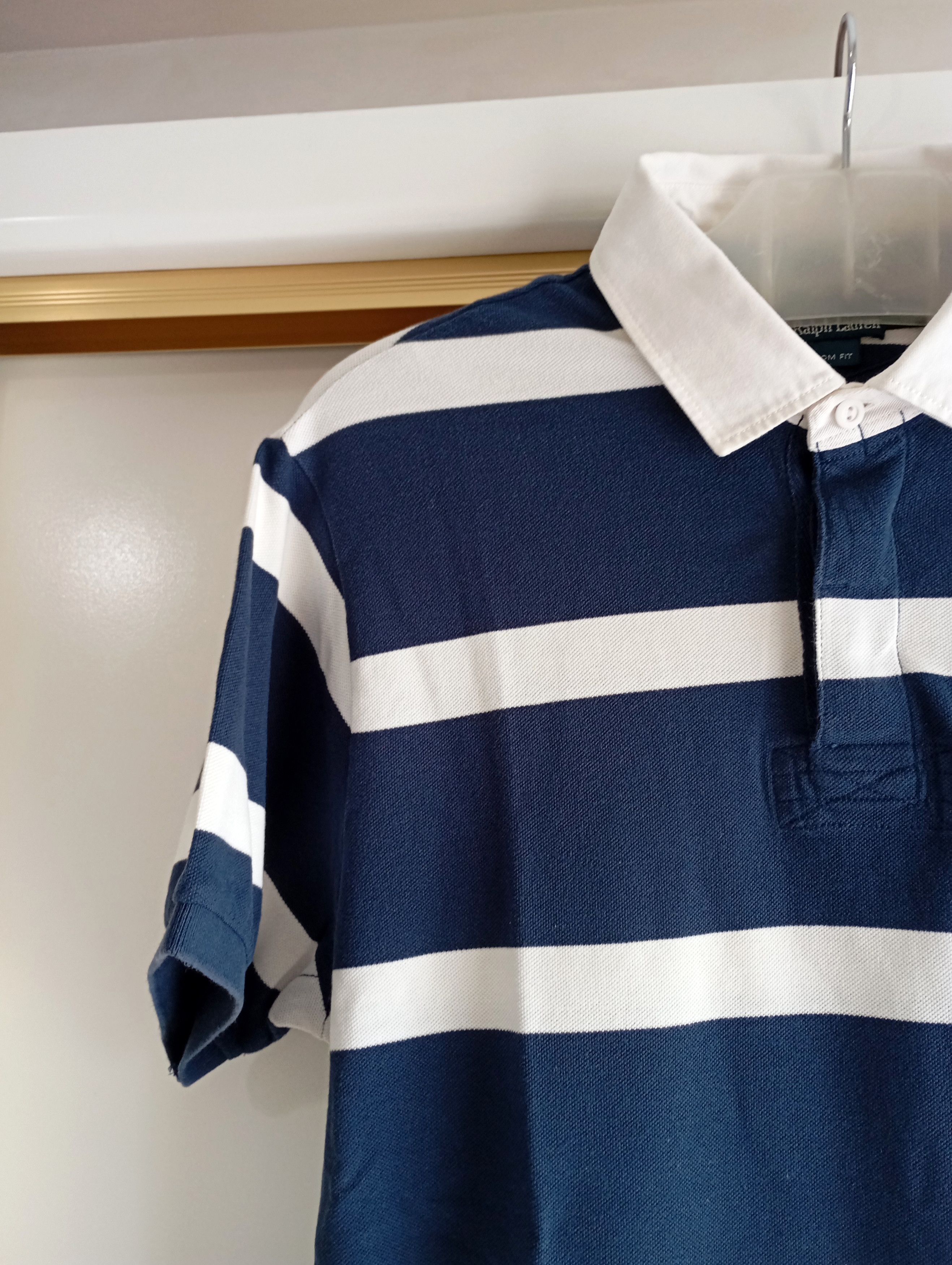 Polo Ralph Lauren Polo Ralph Lauren Striped Mesh Polo Shirt in Blue and White Size US XL / EU 56 / 4 - 5 Thumbnail