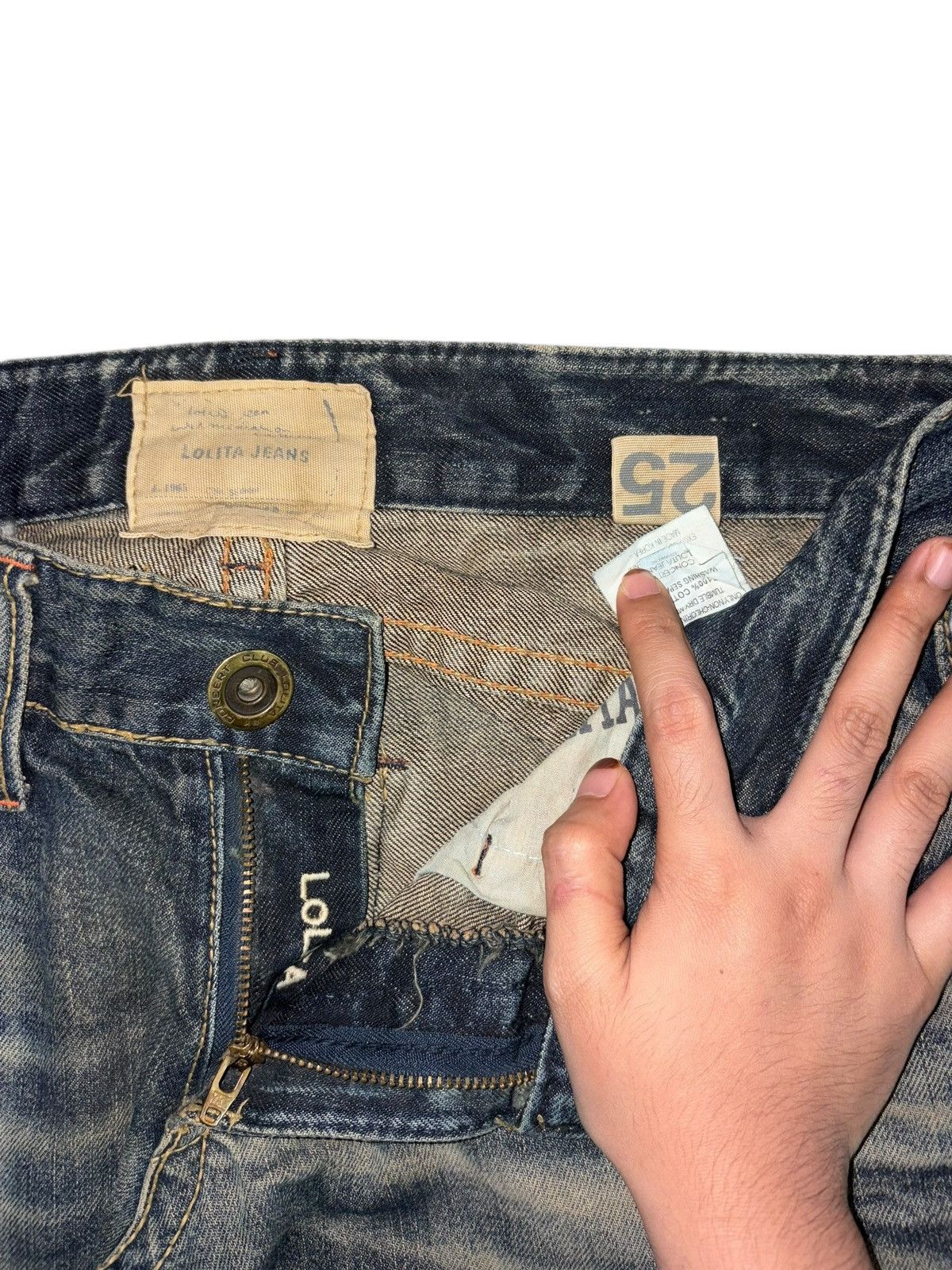Affliction Vintage Lolita Embroidered Buckled Low Rise Distress Jeans Size 31" - 5 Thumbnail