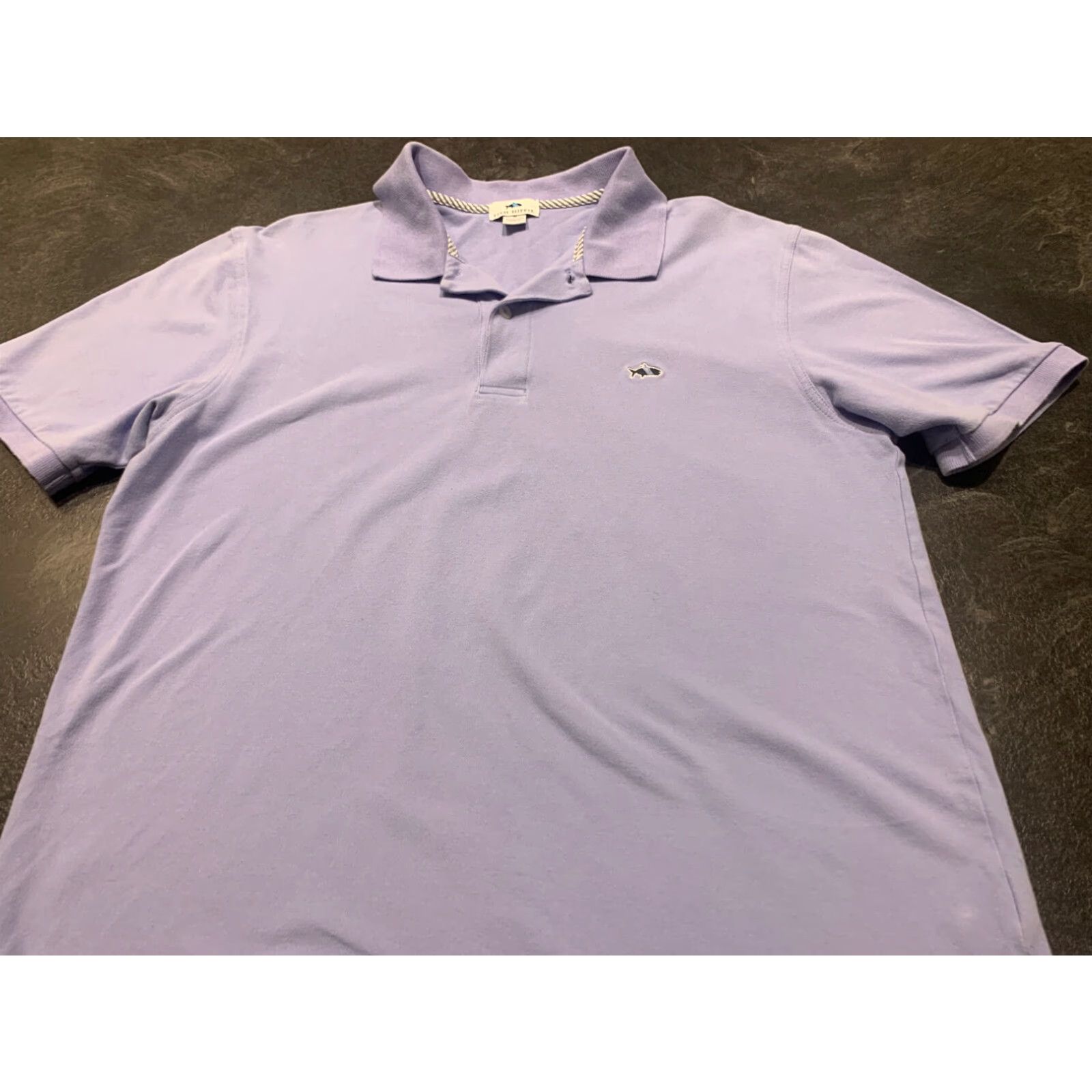 Vintage Hippie Fish Co. Men's Lightweight Polo Shirt Striped Short Sleeve M Blue Purple Lavender Fishing Size US M / EU 48-50 / 2 - 2 Thumbnail