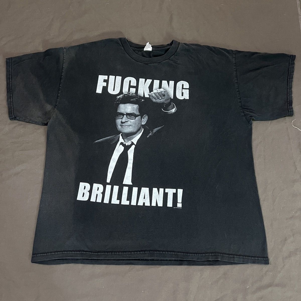 Vintage Vintage Y2K FUCKING BRILLIANT Charlie Sheen Tee Faded 2XL Size US XXL / EU 58 / 5 - 2 Thumbnail