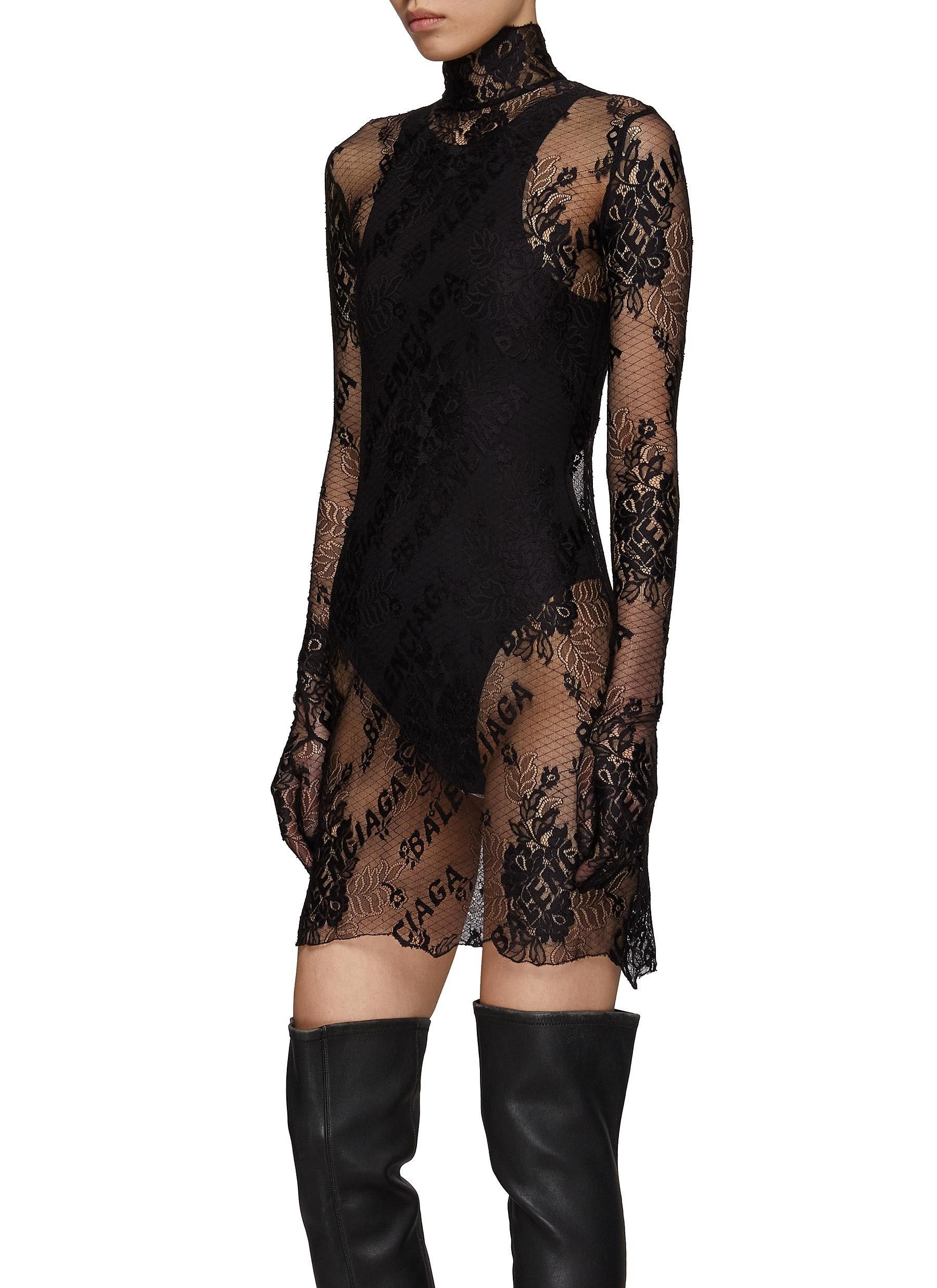 Balenciaga o1mt1gz0125 Allover Logo Glove Dress in Black Size M / US 6-8 / IT 42-44 - 3 Thumbnail
