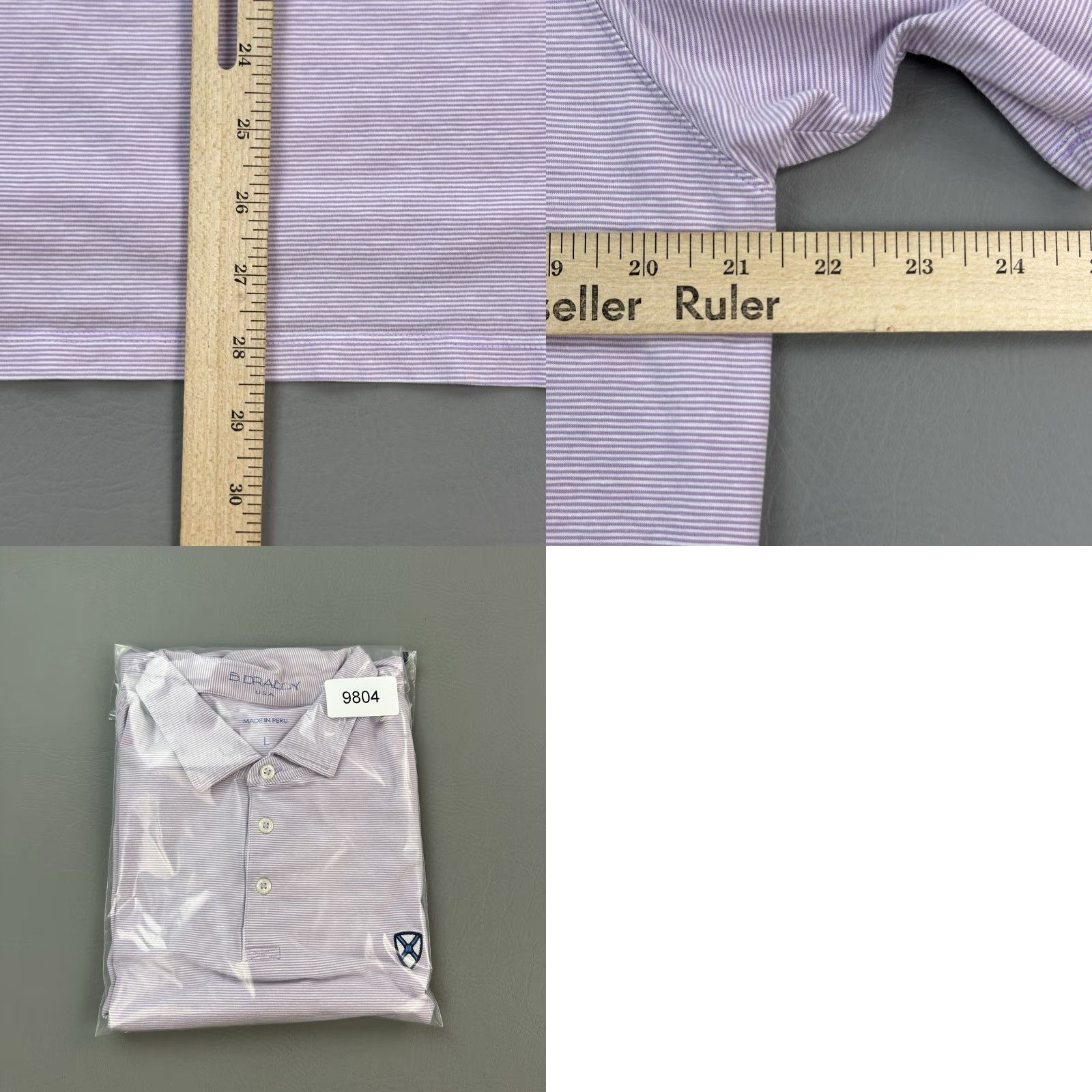 Vintage B Draddy Sport Polo Shirt Mens Large Purple Stripe Embroidered Performance Golf Shirt Size US L / EU 52-54 / 3 - 8 Thumbnail