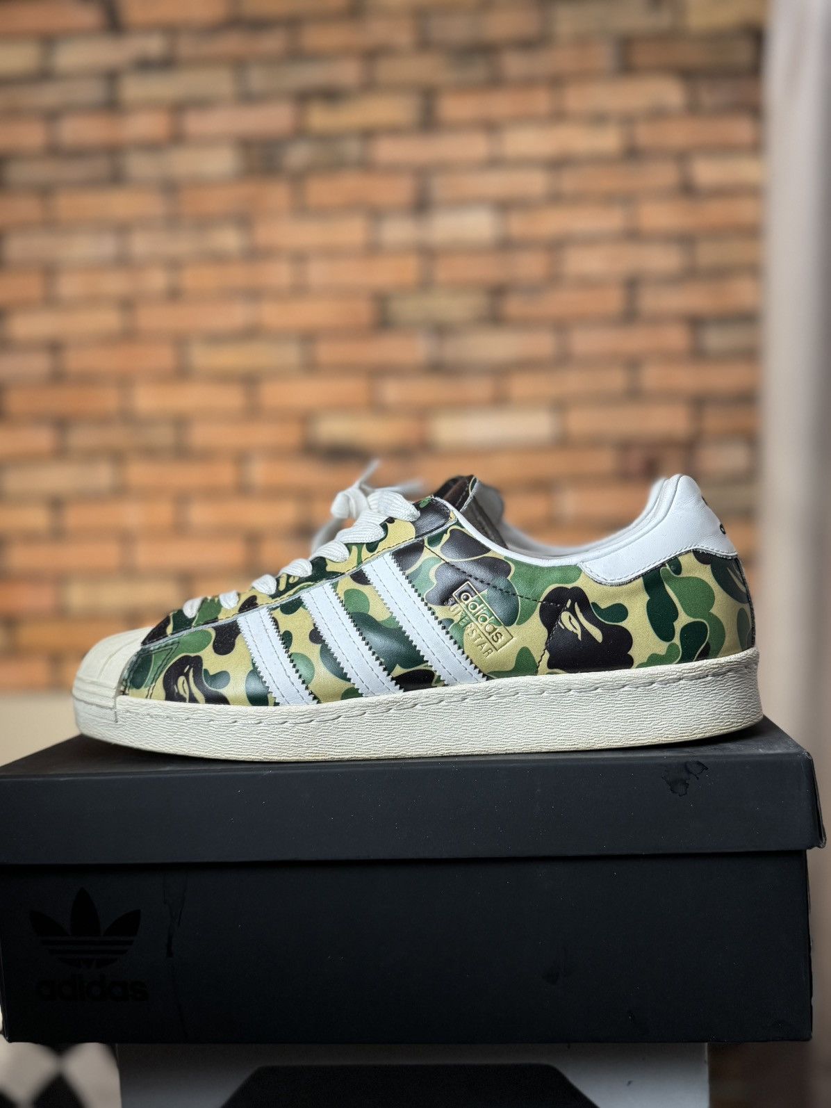 Adidas × Bape × Undefeated SUPERSTAR BAPE UNDFTD SHELL TOE CREAM/ GREEN CAMO ABC Size US 10.5 / EU 43-44 - 3 Thumbnail